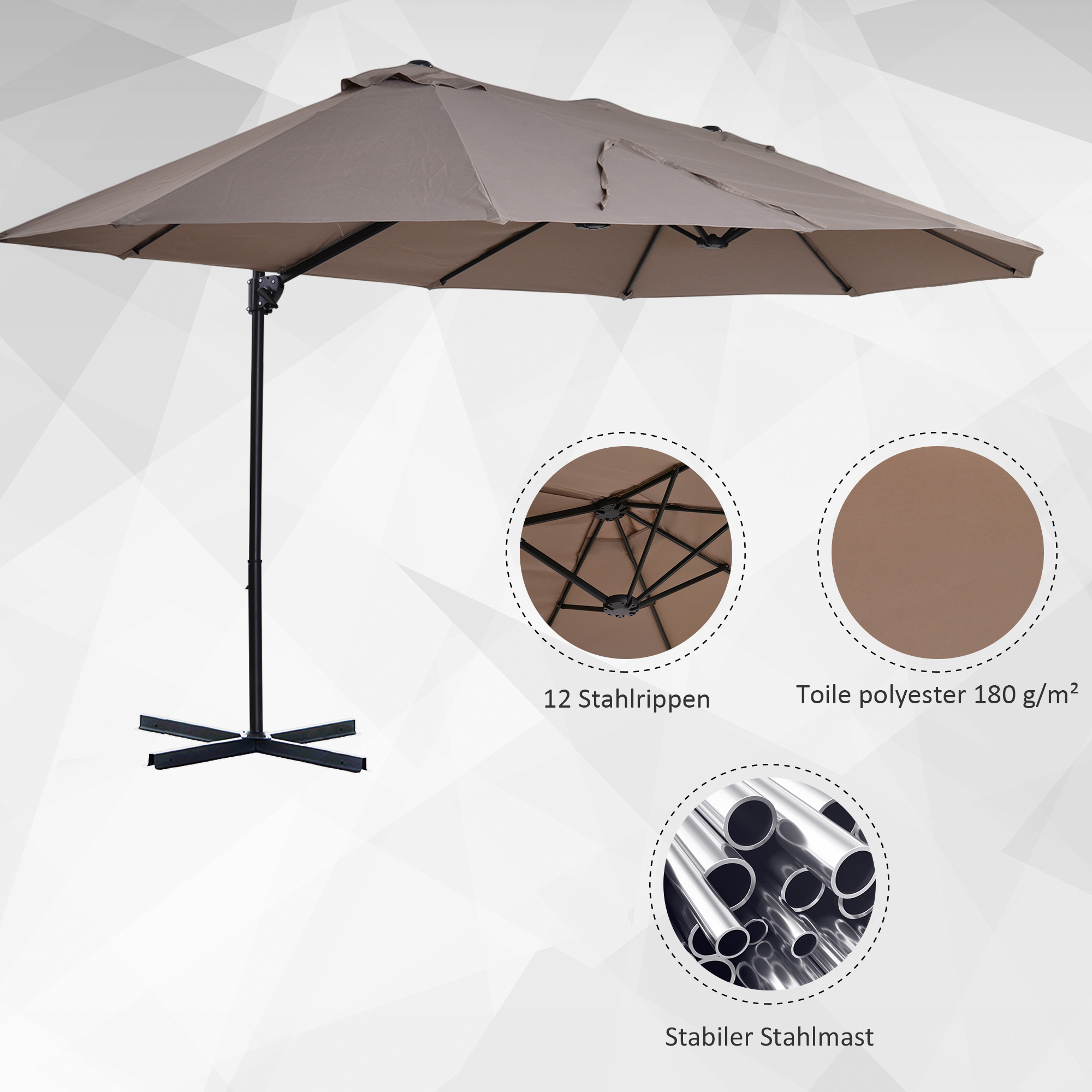 Doppelsonnenschirm Ampelschirm Doppelschirm mit Kurbel Verstellbarer Gartenschirm Sonnenschutz Metall Braun 440 x 270 x 250 cm