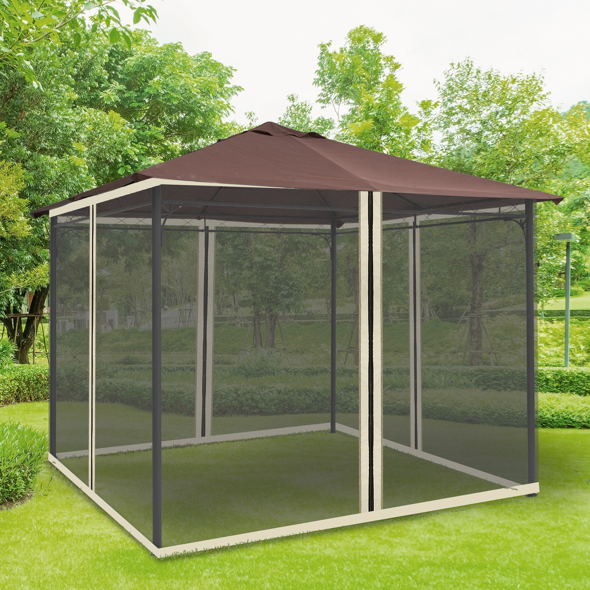 Moskitonetz für 3x3 Pavillon 4 Seitenteile Fliegennetz mit Haken Reißverschluss Mückennetz Insektenschutz Fliegengitter Nylon-Mesh Schwarz
