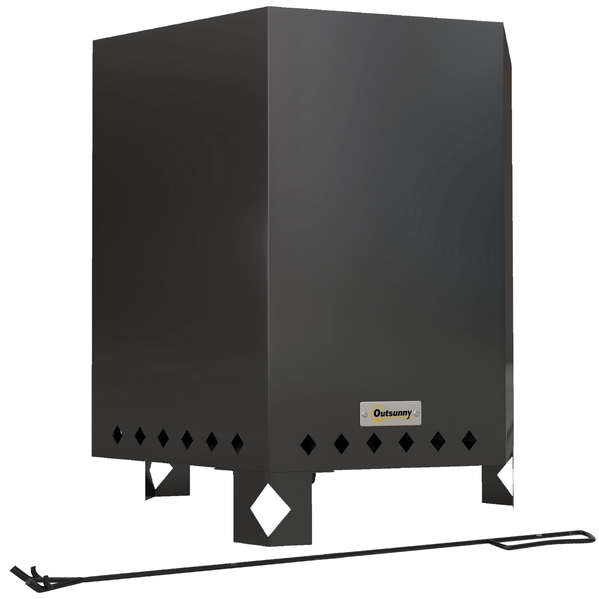 Feuerschale Feuerstelle Feuertonne, inkl. Schürhaken, 45 x 38,8  x 46,5 cm, Silber + Schwarz