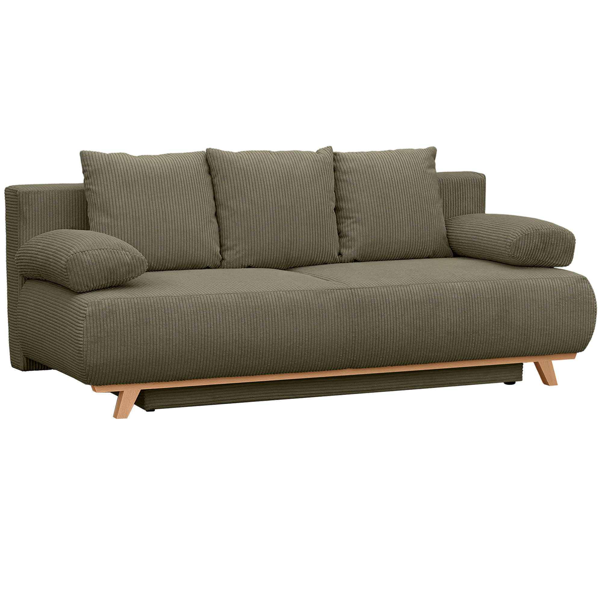 Schlafsofa mit verstellbarer Rückenlehne, Bettfunktion, verstecktem Stauraum und Cordbezug, Dunkelgrün