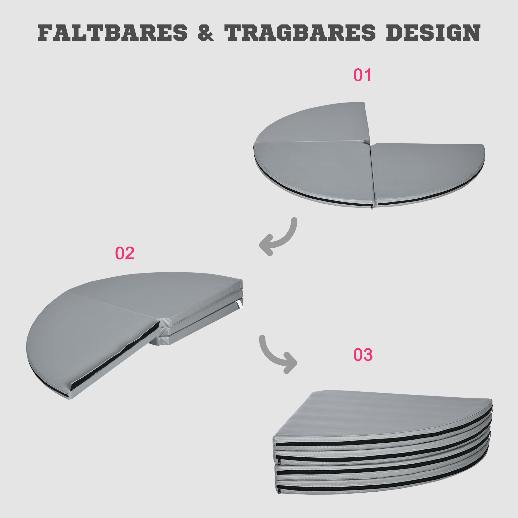 Pole-Dance-Matte, 5 cm dicke runde Kunststoff-Matte für Pole-Dance-Übungen, Gymnastik, Yoga, Hellgrau