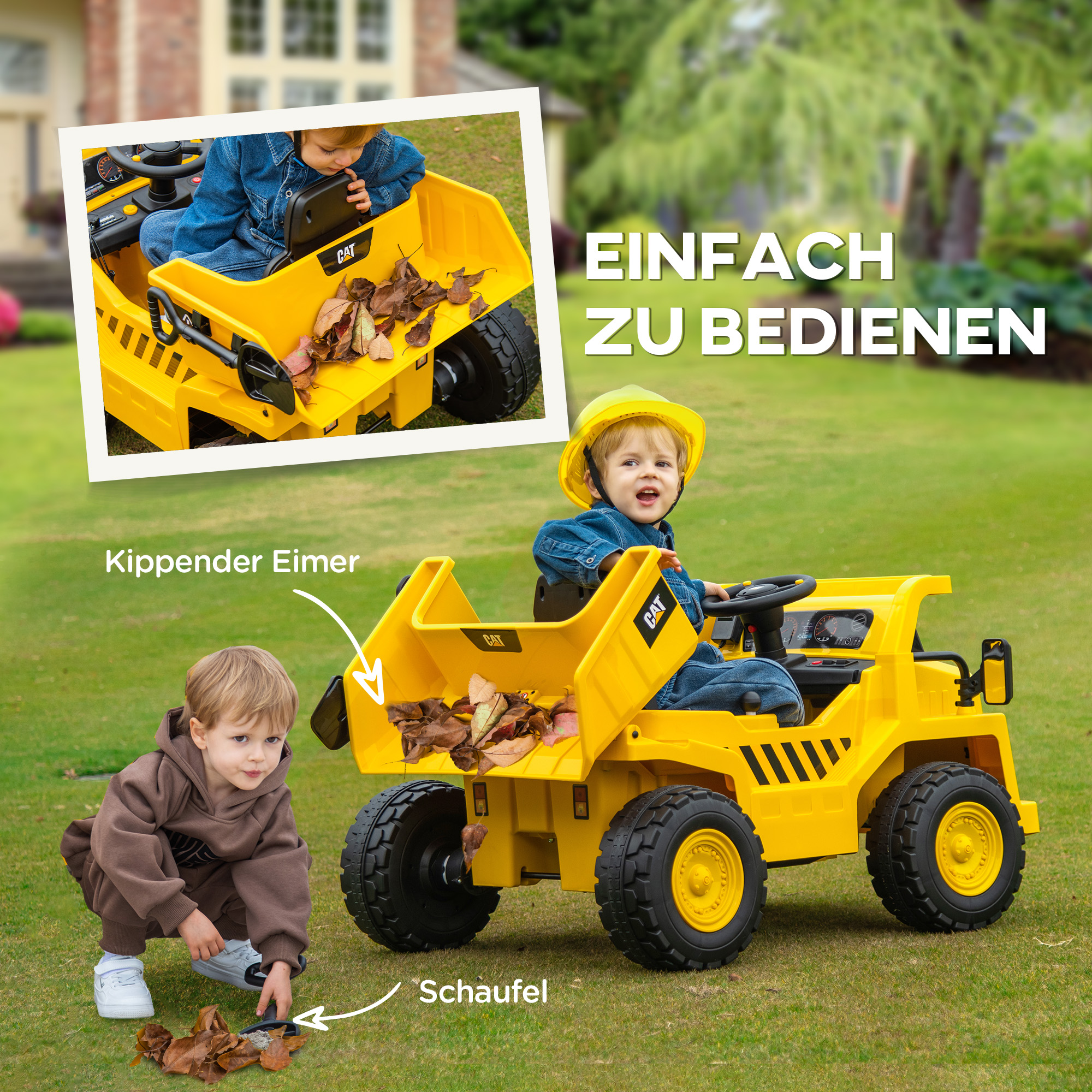 Kinderfahrzeug, Caterpillar Kipplaster, 3-5 km/h, mit Fernsteuerung, 3-6 Jahre, Gelb