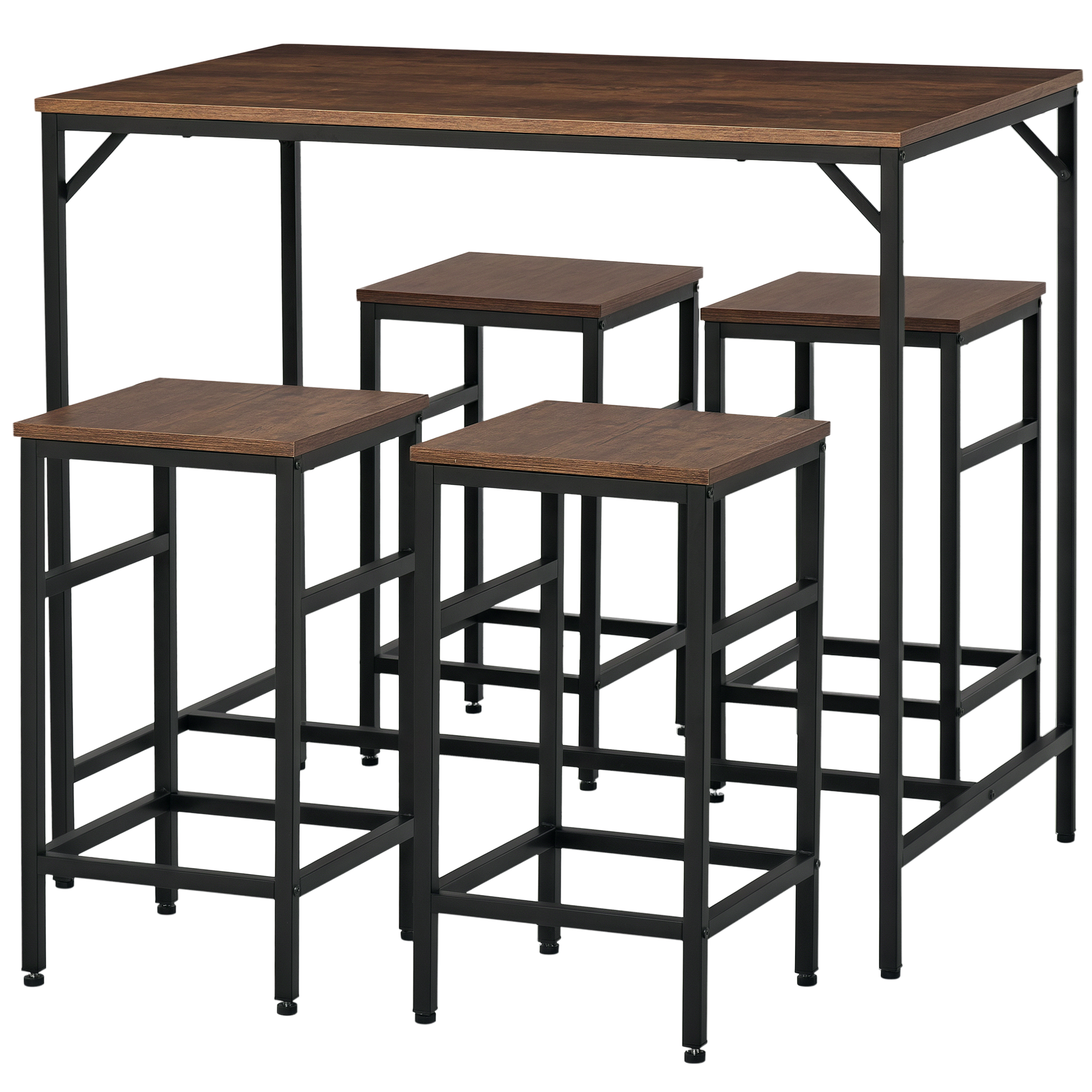 5-teiliges Bartisch Set Bartisch mit Barhocker-Set Esstisch mit 4 Stühlen Küchentisch für Esszimmer, Küche, Rustikal-Braun+Schwarz