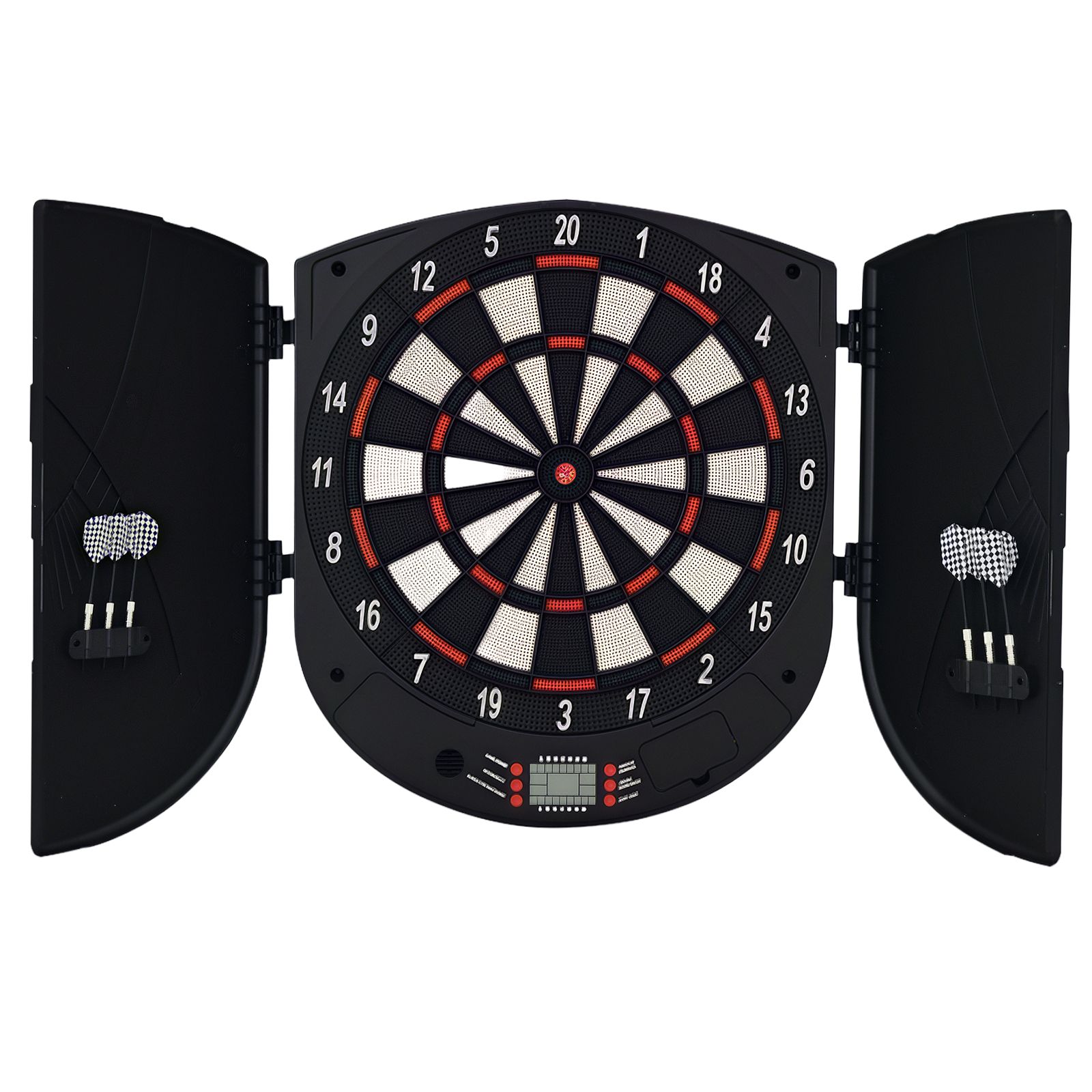 Elektronische Dartscheibe Dartboard mit Sprachansagen Englische Stimme LED-Anzeigen 6 Darts 26 Spiele 185 Varianten Dartautomat mit Tür Dartscheibe Set für bis zu 8 Spieler Elektronische Dartscheibe Dartboard mit Sprachansagen Englische Stimme LED-Anzeigen 6 Darts 26 Spiele 185 Varianten Dartautomat mit Tür Dartscheibe Set für bis zu 8 Spieler