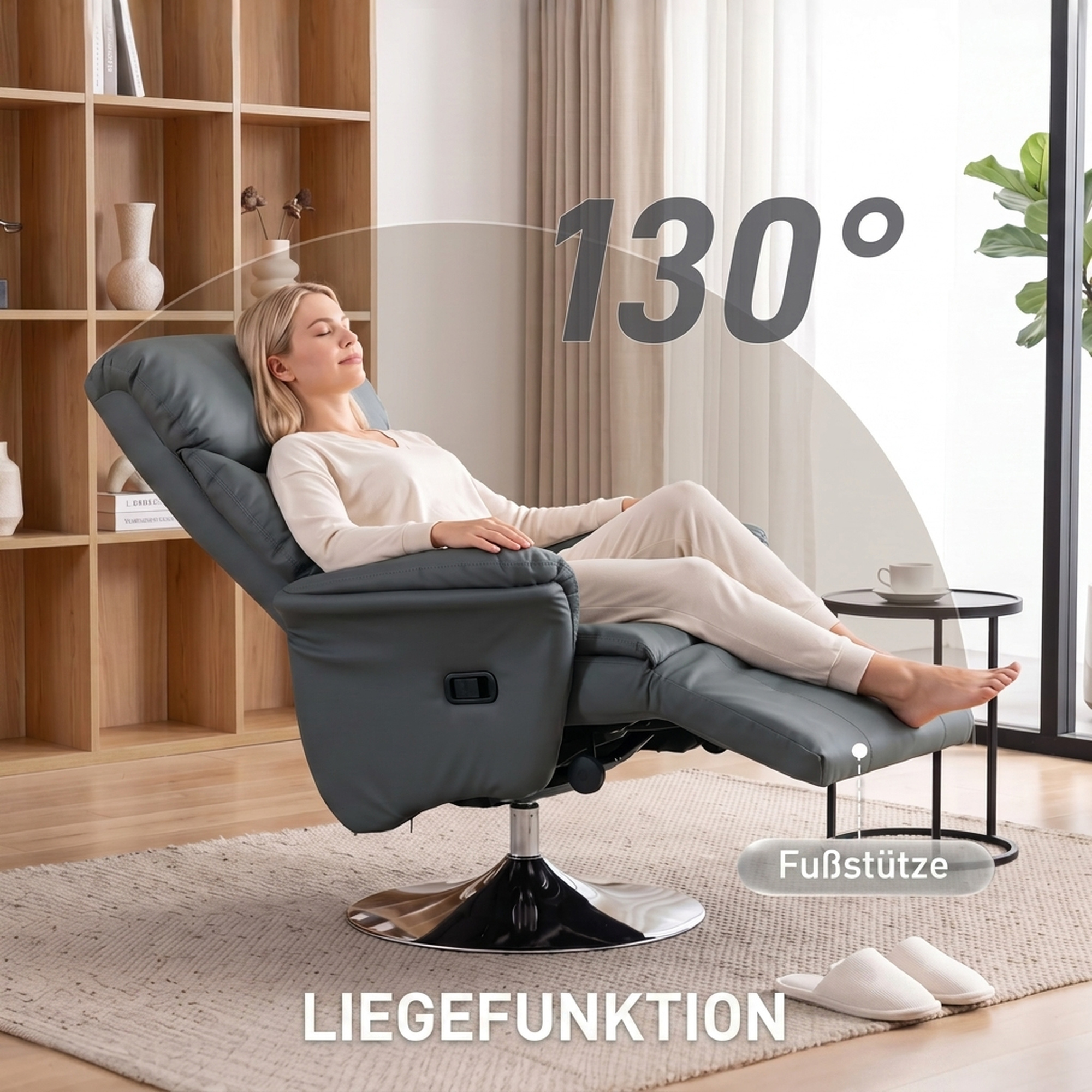 Relaxsessel, Liegefunktion, Lederoptik, Fußstütze, bis 120 kg, 78 x 80 x 109 cm, Grau
