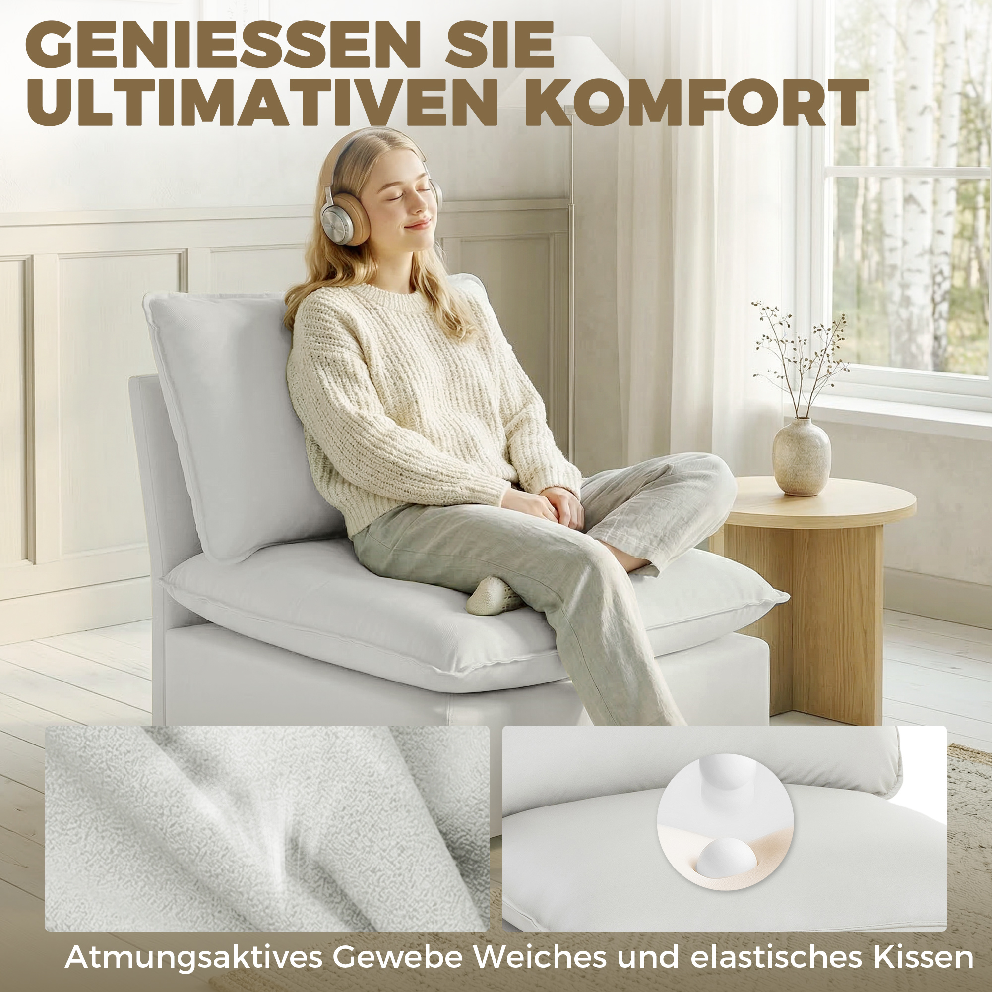 Akzentstuhl, Moderner Leathaire-Stuhl mit Breiter und Tiefer Sitzfläche, Dicke Polster, Einfache Montage, Grau