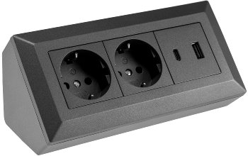 2-fach Steckdosenblock, USB-A+C, anthraz / 250V~/ 16A, Aufbaumontage, USB 3,1A, PD