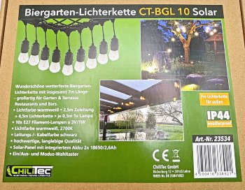 Biergarten-Lichterkette "CT-BGL 10Solar" / 2m + 4,5m, 10x Filament Led Lampe, IP44