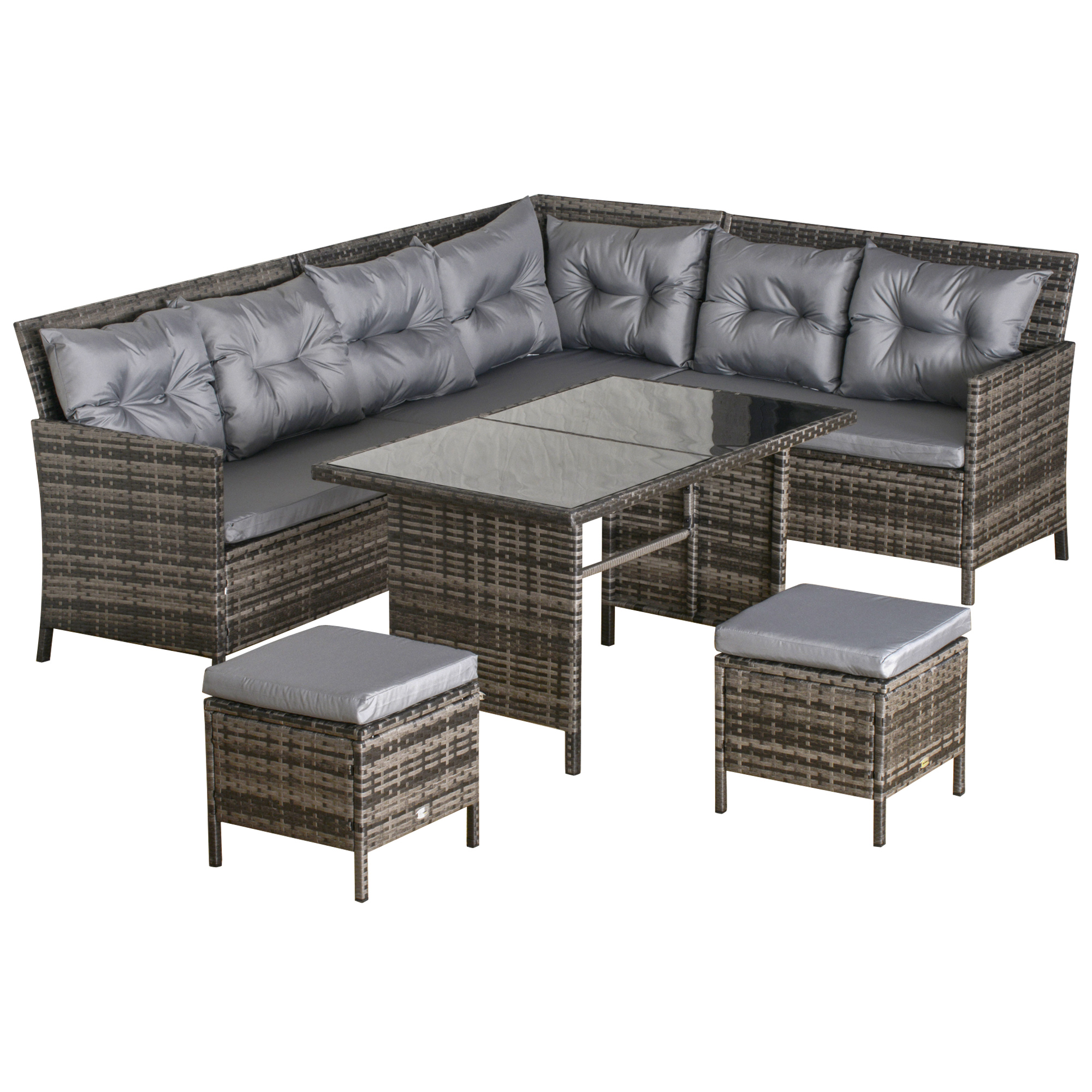 Gartenmöbel-Set aus PE-Rattan, für 5 Personen, Rattan-Lounge-Set, abnehmbare Polster, Grau + Braun Gartenmöbel-Set aus PE-Rattan, für 5 Personen, Rattan-Lounge-Set, abnehmbare Polster, Grau + Braun