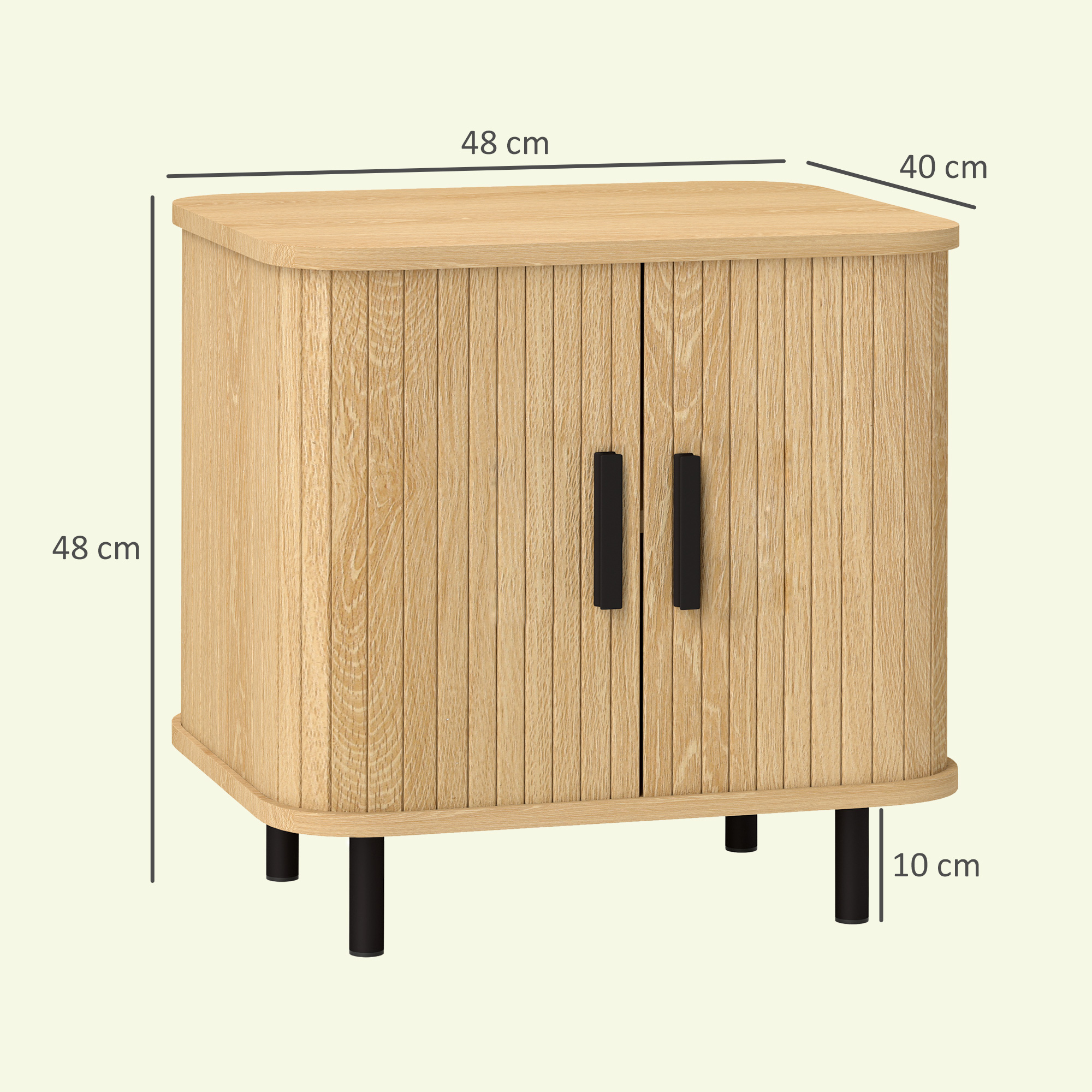 Nachttisch Beistelltisch mit Lamellentüren und Stahlbeinen, für Schlafzimmer und Wohnzimmer, Eiche