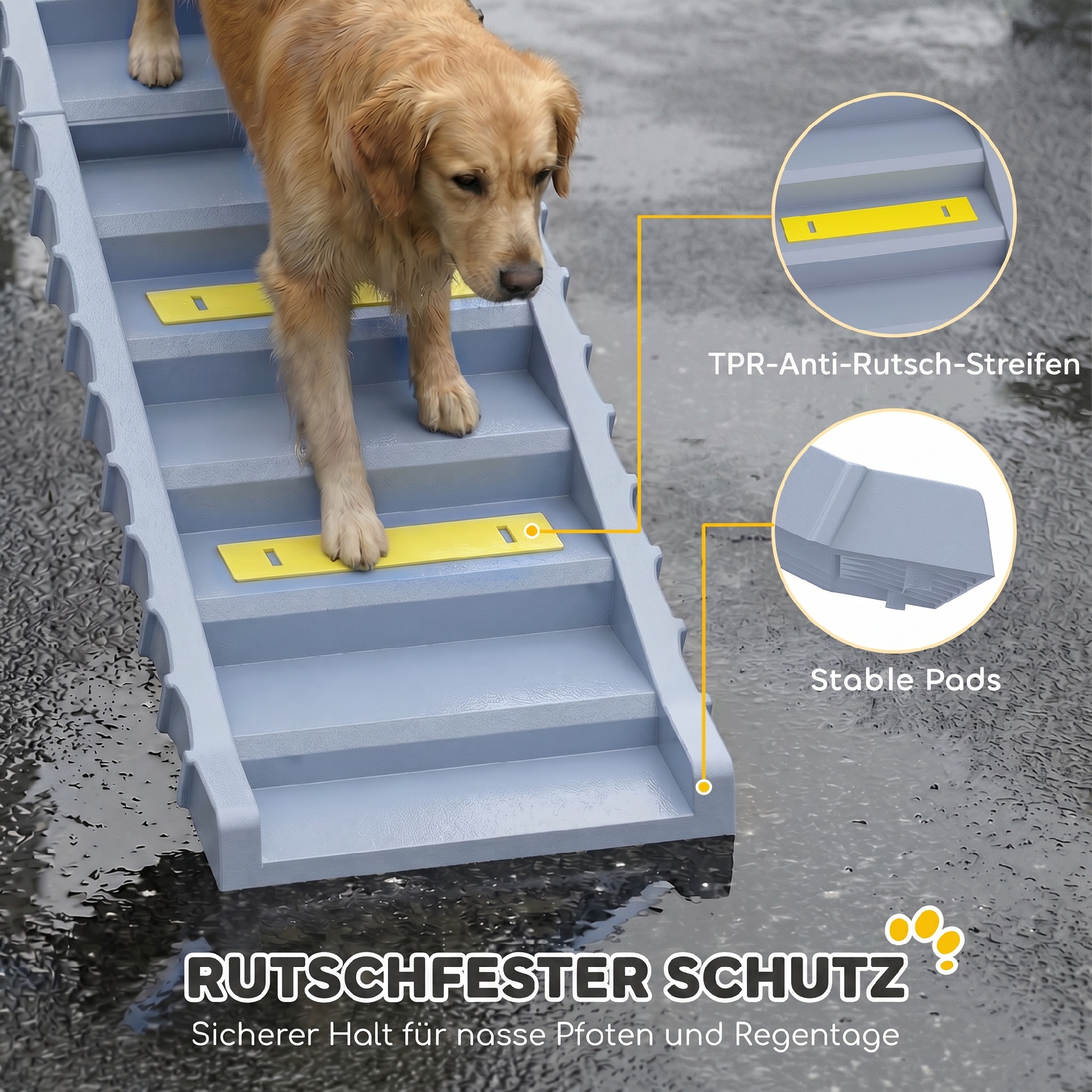 Hunderampe Auto klappbar Hundetreppe mit 10 Stufen Rutschfester Oberfläche, 154x40cm für groß Hunde bis 25kg