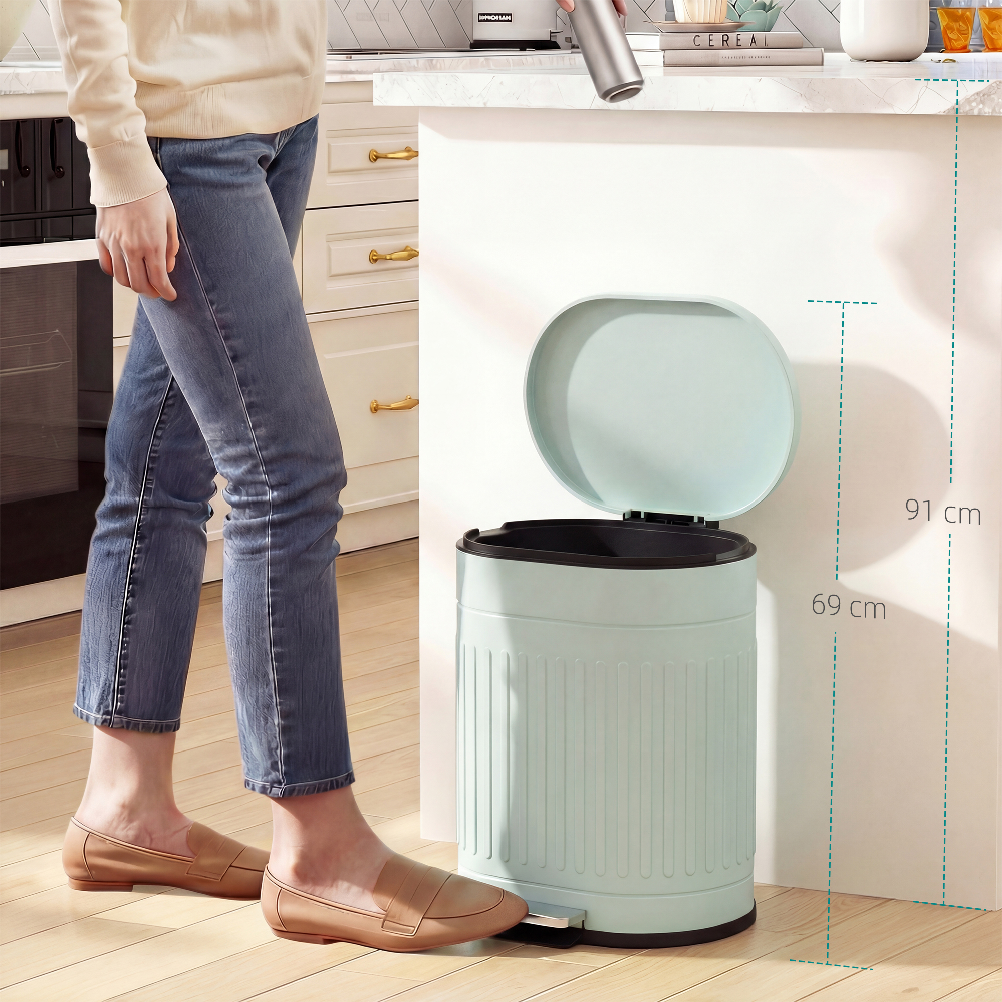 Mülleimer 20L Treteimer mit Deckel Fußpedal herausnehmbarem Inneneimer Soft-Close-Funktion 36,5 x 31,2 x 45 cm, Grün