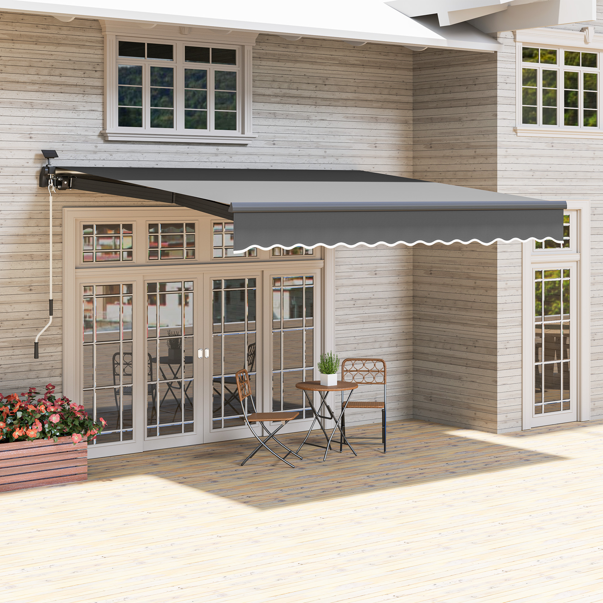 Klemmmarkise mit Handkurbel Solar-Lichte Gelenkarmmarkise Markise Sonnenschutz UV 50+ 400 cm breit Grau