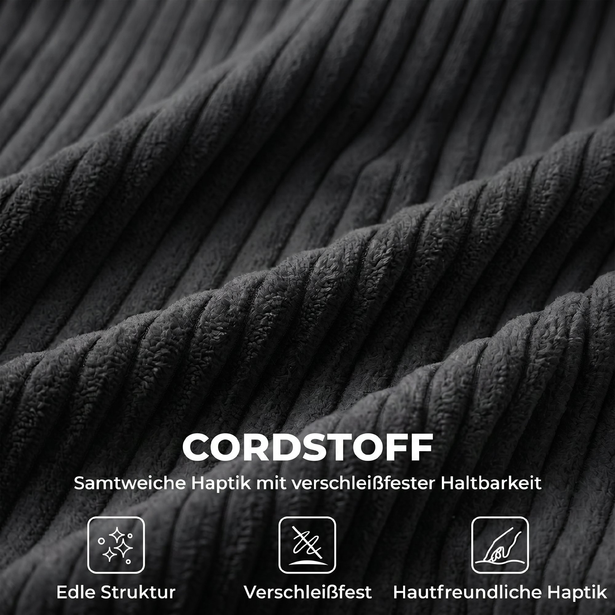 Ecksofa 4-Sitzer U-Form Sofa mit Stauraum-Ottomane, 306 cm Eckcouch mit Cord-Optik, 4 Kissen, für Wohnzimmer