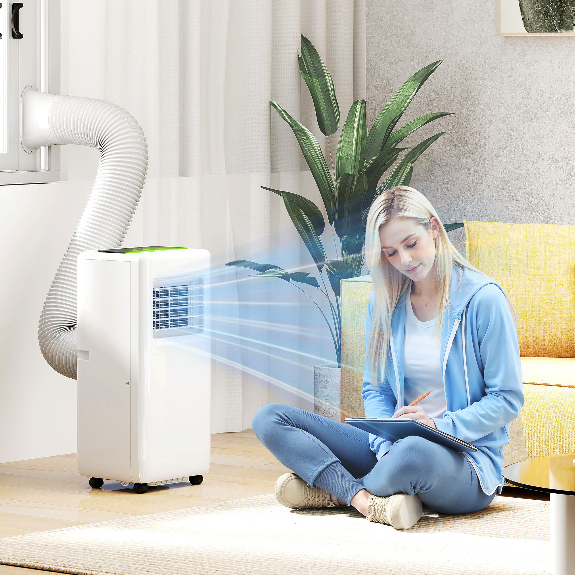 Mobile Klimaanlage, verschiedene Einstellungen, LED-Display, Timer, Räder, Weiß