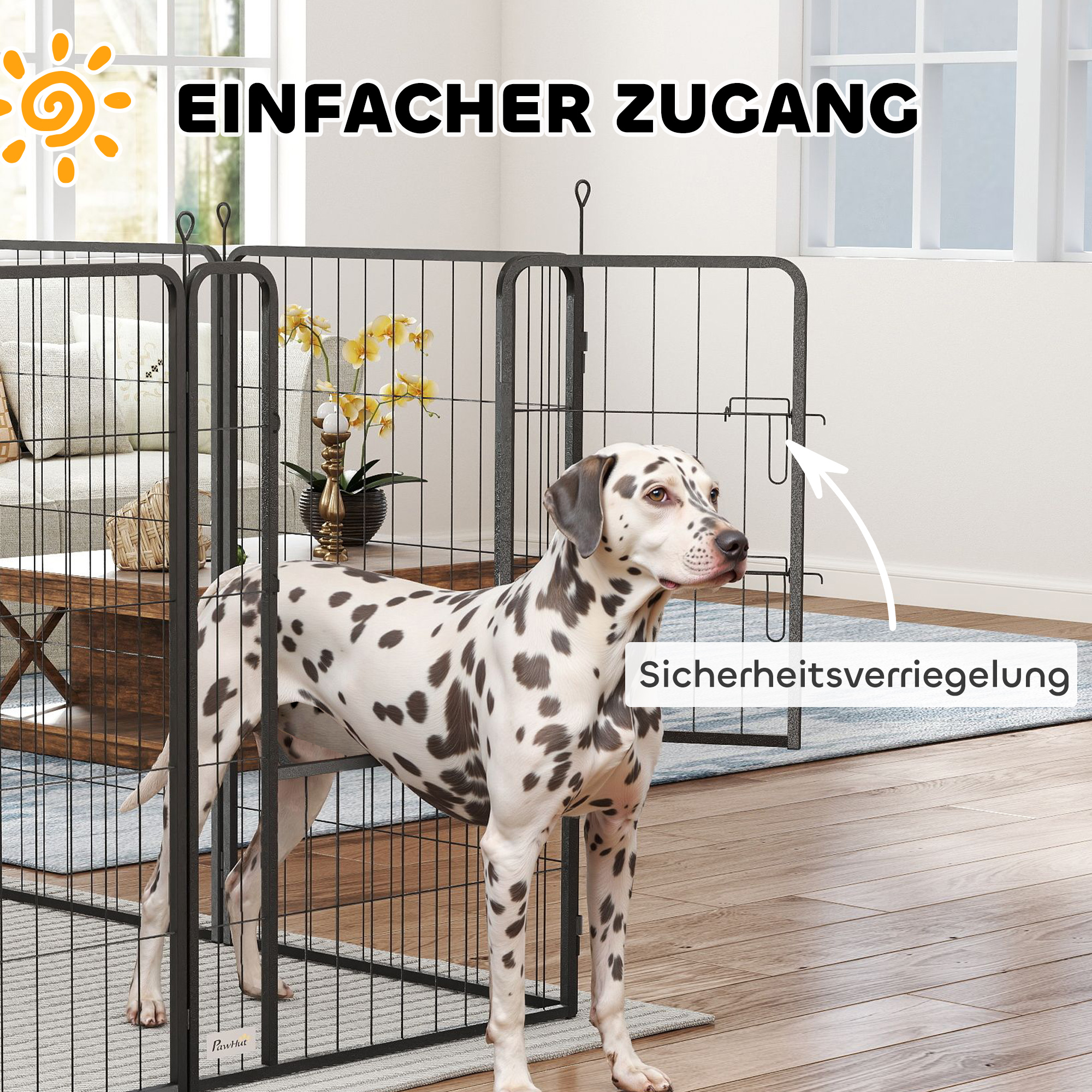 Welpenlaufstall 8-eckig Welpenauslauf mit 8 Gitterplatten Tür Erdspießen flexibel faltbar 100cm hoch