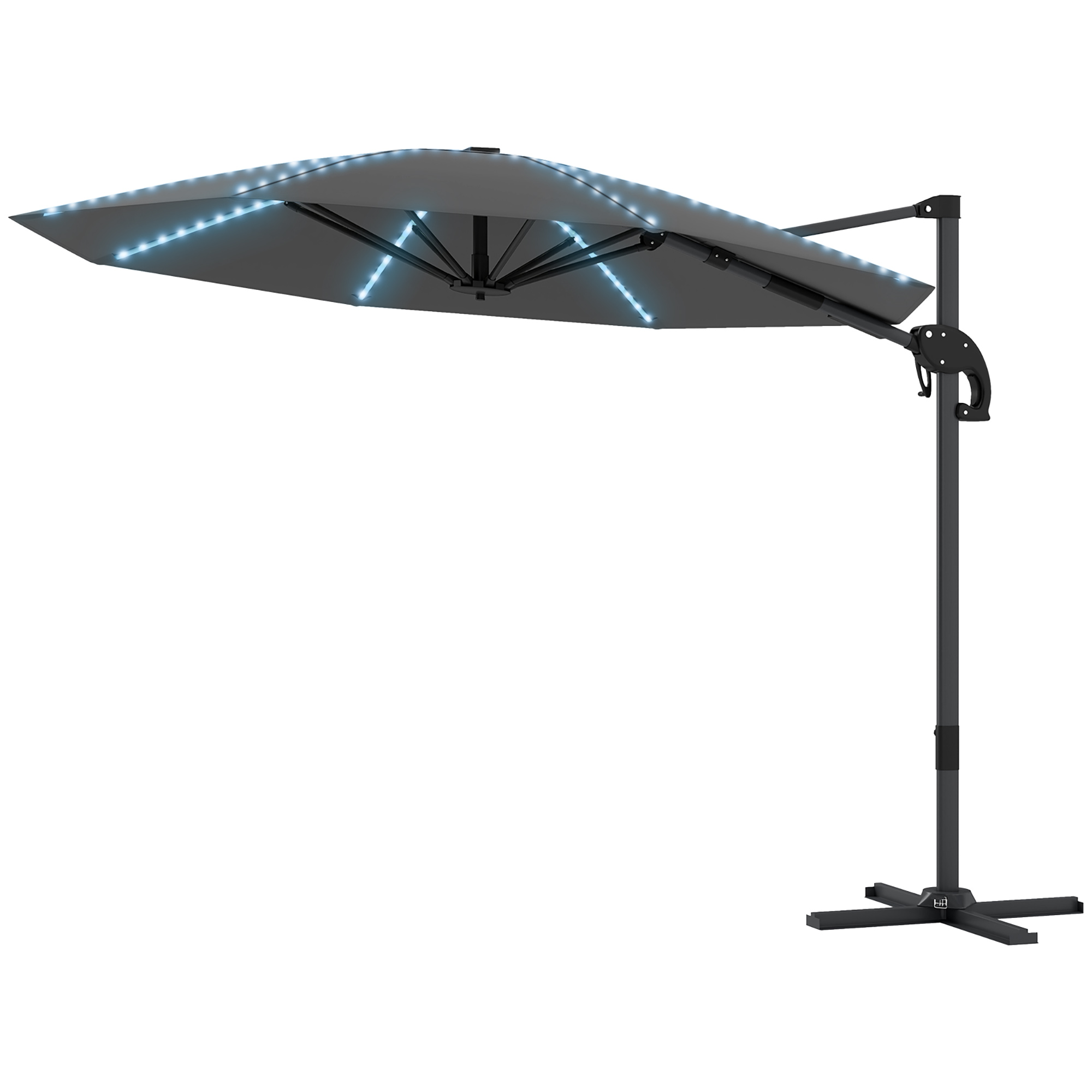 Alu Ampelschirm LED Solar Ø300 cm höhenverstellbar Sonnenschirm mit Kurbel Ständer UV50+ Dunkelgrau Alu Ampelschirm LED Solar Ø300 cm höhenverstellbar Sonnenschirm mit Kurbel Ständer UV50+ Dunkelgrau
