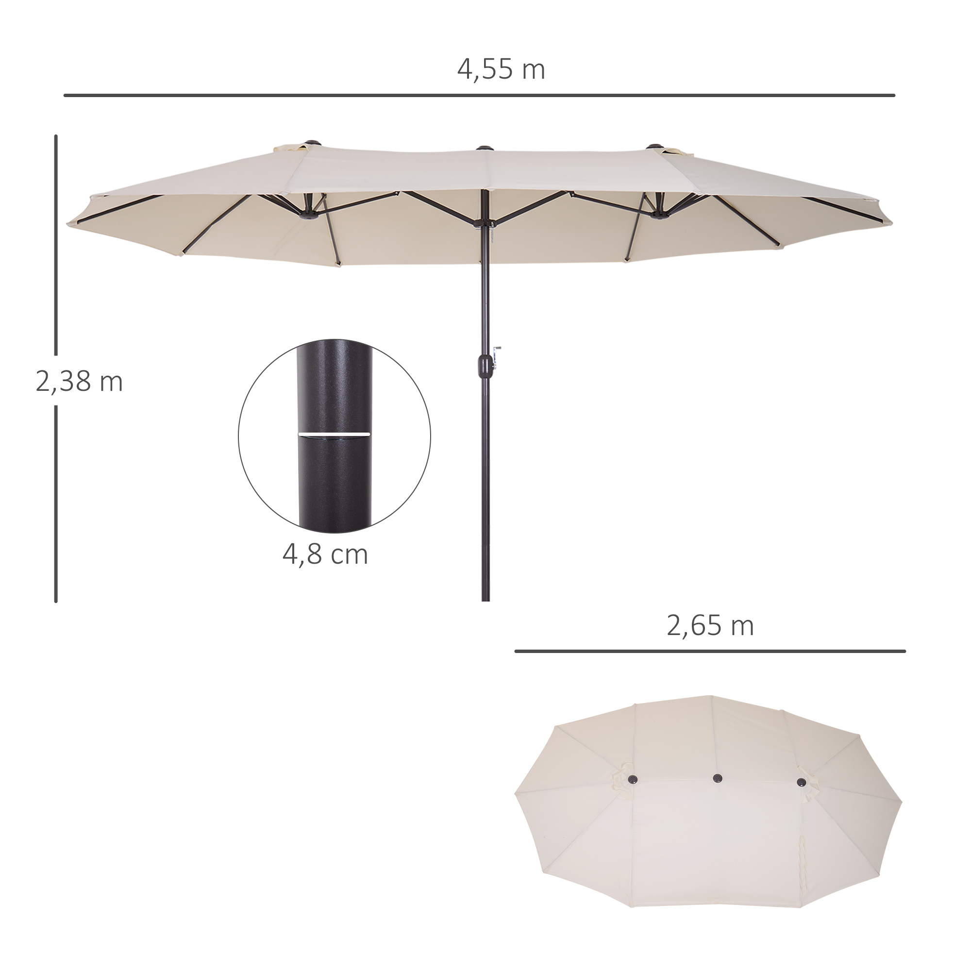 XXL Sonnenschirm mit Handkurbel wetterbeständig 455 cm x 270 cm x 240 cm Stahl Polyester Beige