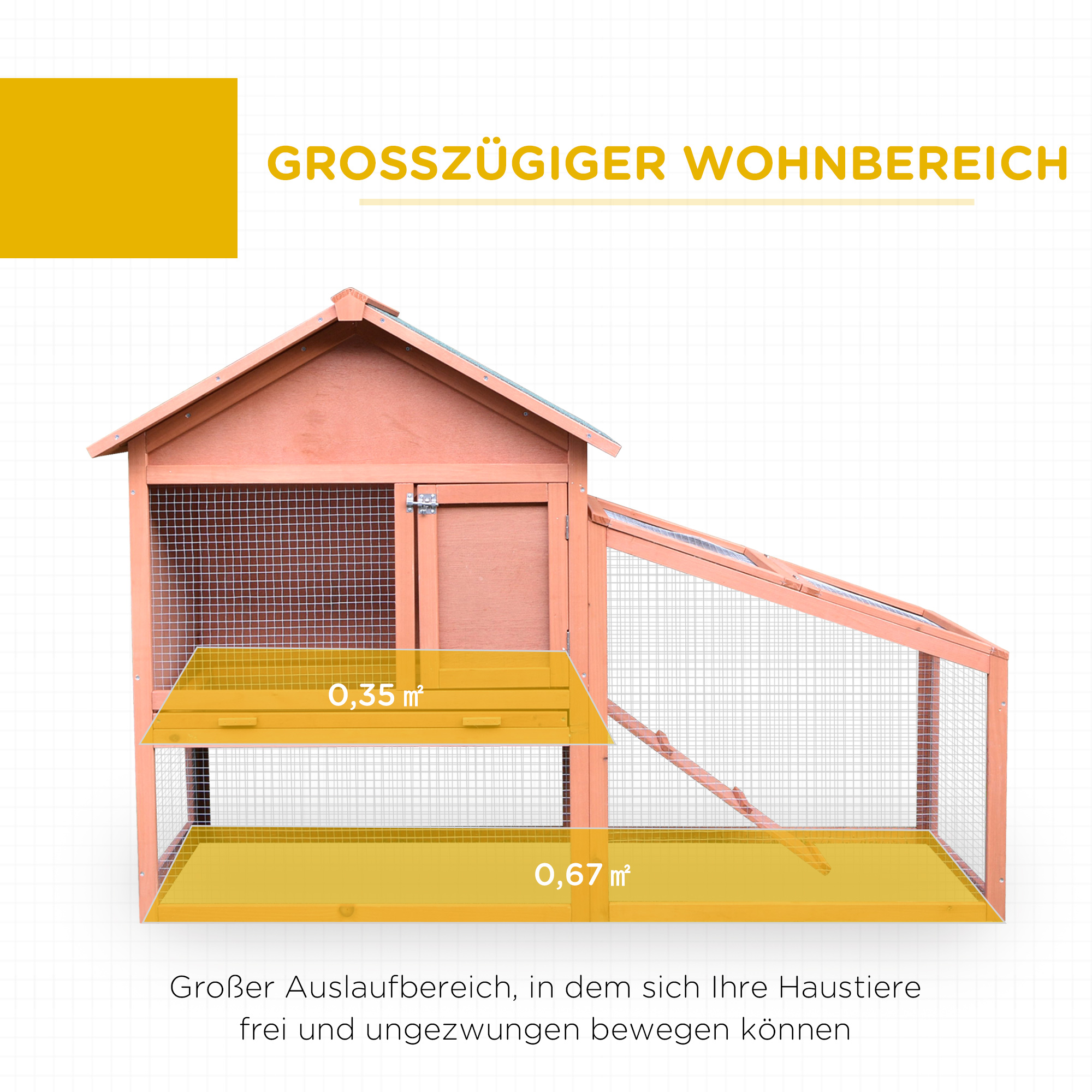 Kaninchenstall aus Holz auf Zwei Etagen mit Rampe 144x64,5x100 cm Hasenstall mit wasserabweisend Bitumendach Kleintierstall Winterfest für draußen mit mehreren Eingängen herausnehmbar Schublade