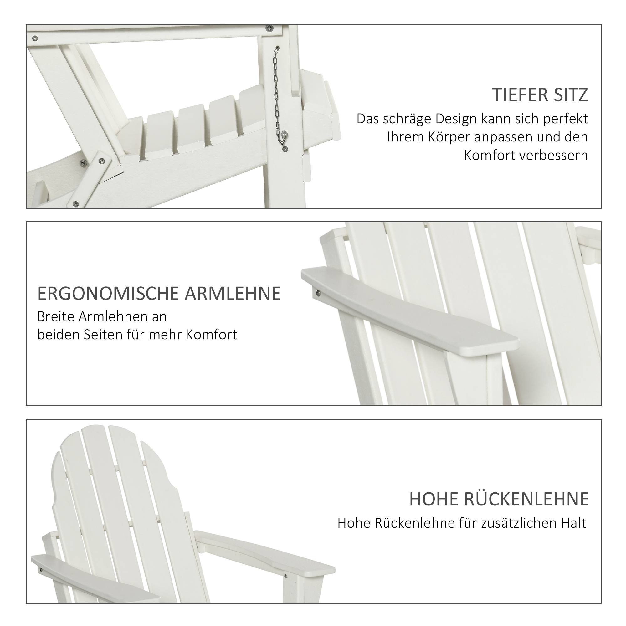 Gartenstuhl, Klappstuhl, ergonomisches Design, wetterfest, Kunststoff, weiß, 75 x 87 x 93 cm