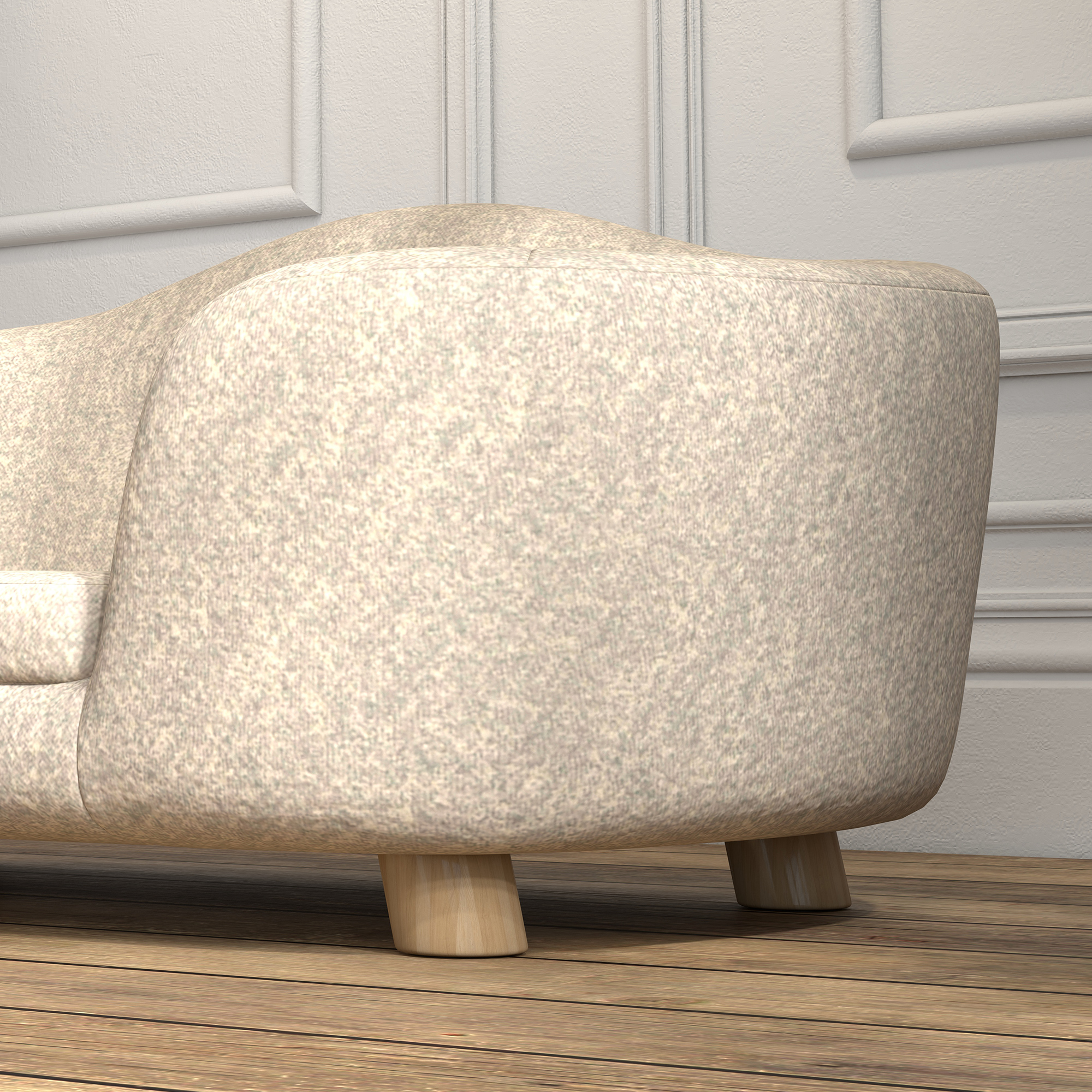 Haustiersofa Hundematte Hundebett Hundesofa Hundecouch Katzen Sofa mit Kissen Rückentasche Plüsch Schaumstoff Kiefernholz Cremeweiß 70 x 47 x 30 cm