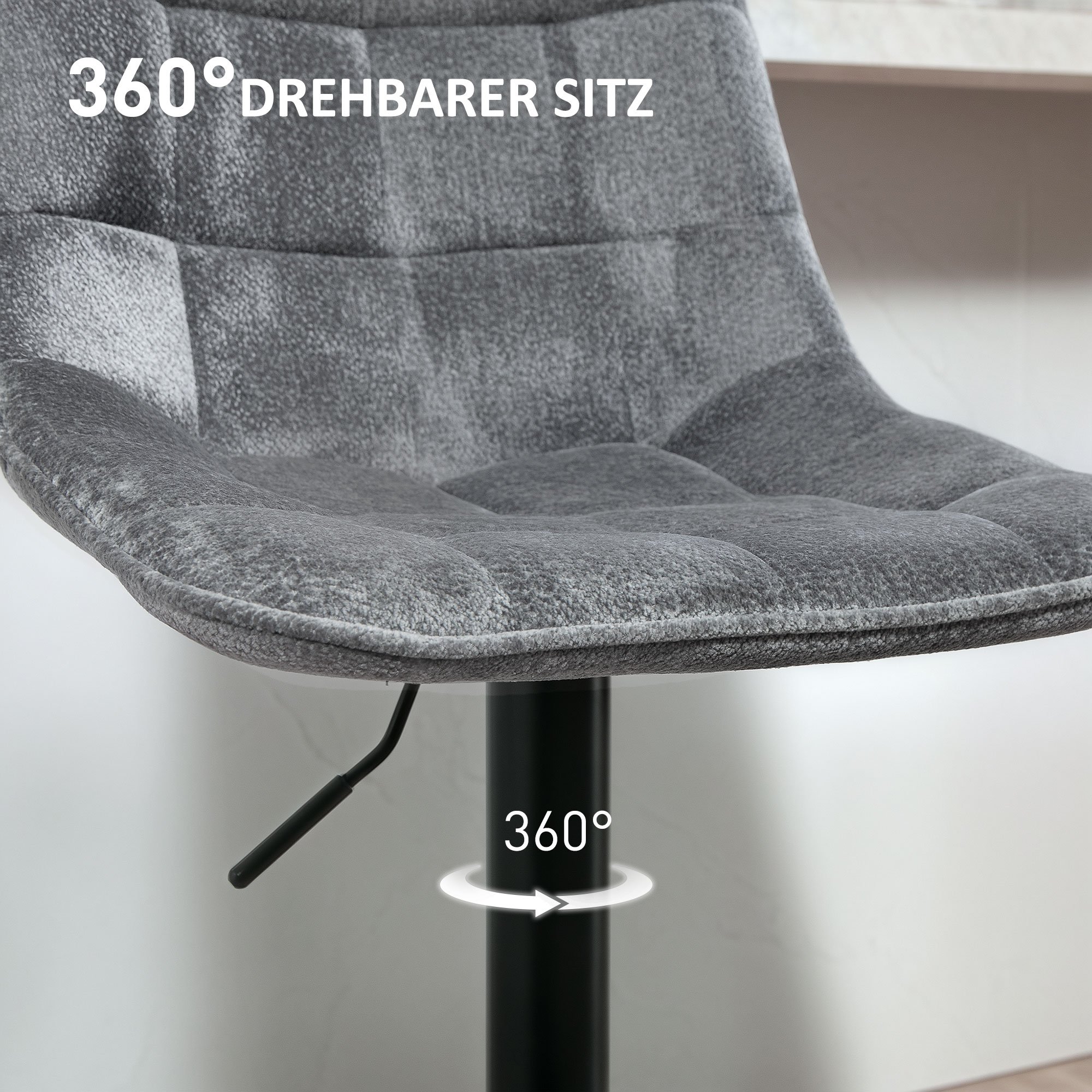 Moderner Barhocker, 2er-Set drehbare Barstühle mit Rückenlehne, höhenverstellbar, mit Fußstütze, gepolstert, Dunkelgrau