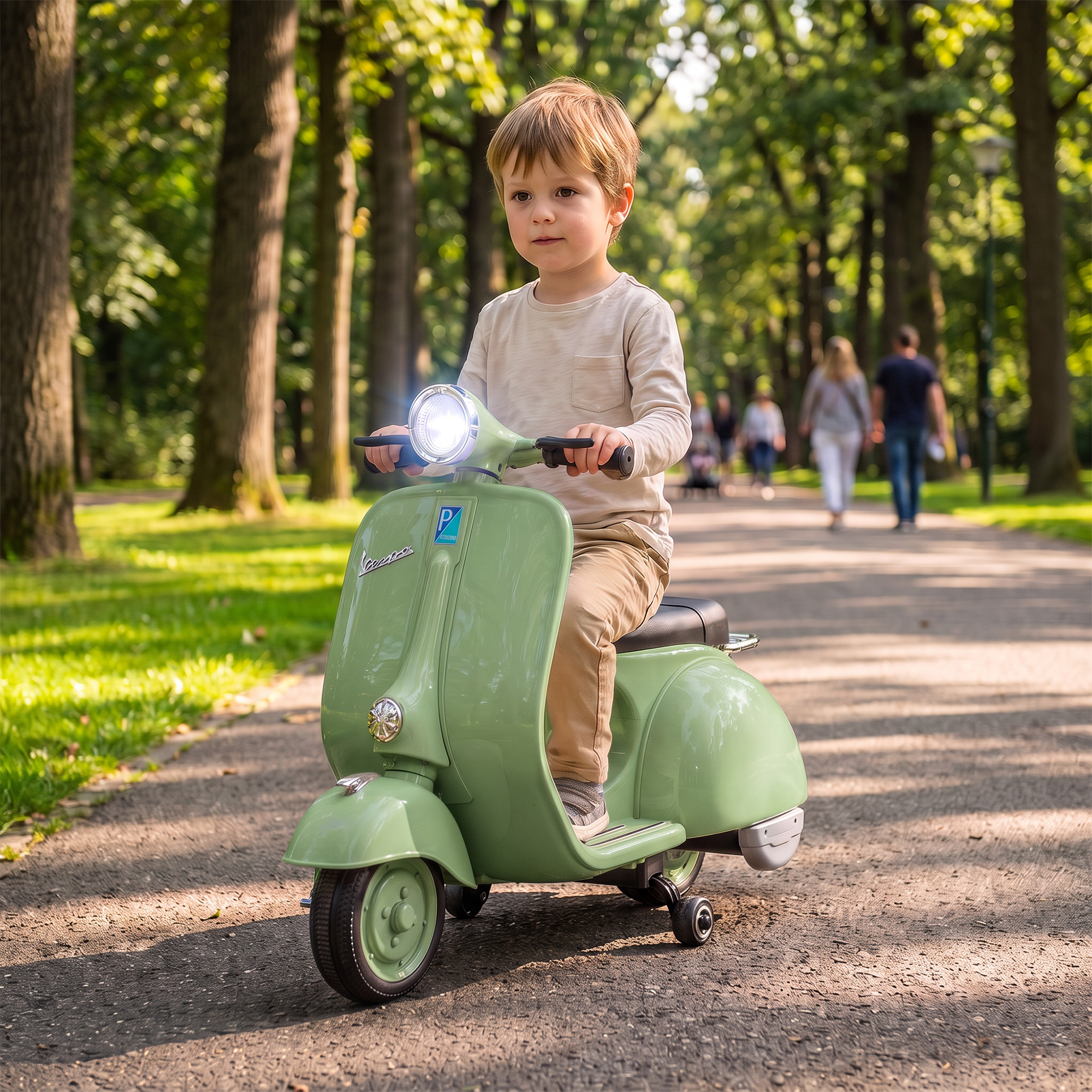 Elektro Motorrad Kinder 6 V Elektromotorrad mit Stützrädern, Lithium-Akku, Softstart, Musik, USB Scheinwerfer Hupe