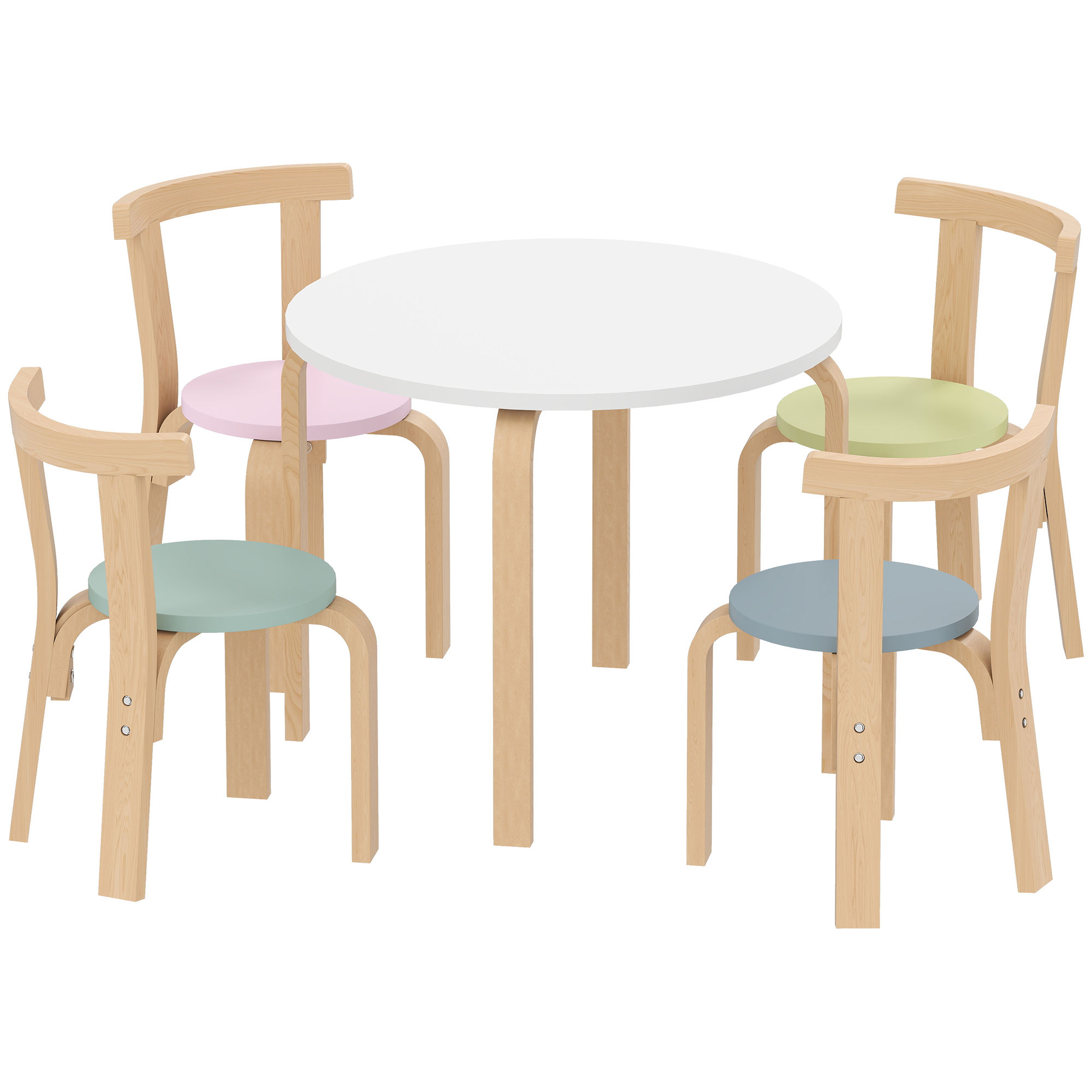 5-teiliges Kindertisch- und Stuhlset, leichtes Massivholz, Bunt