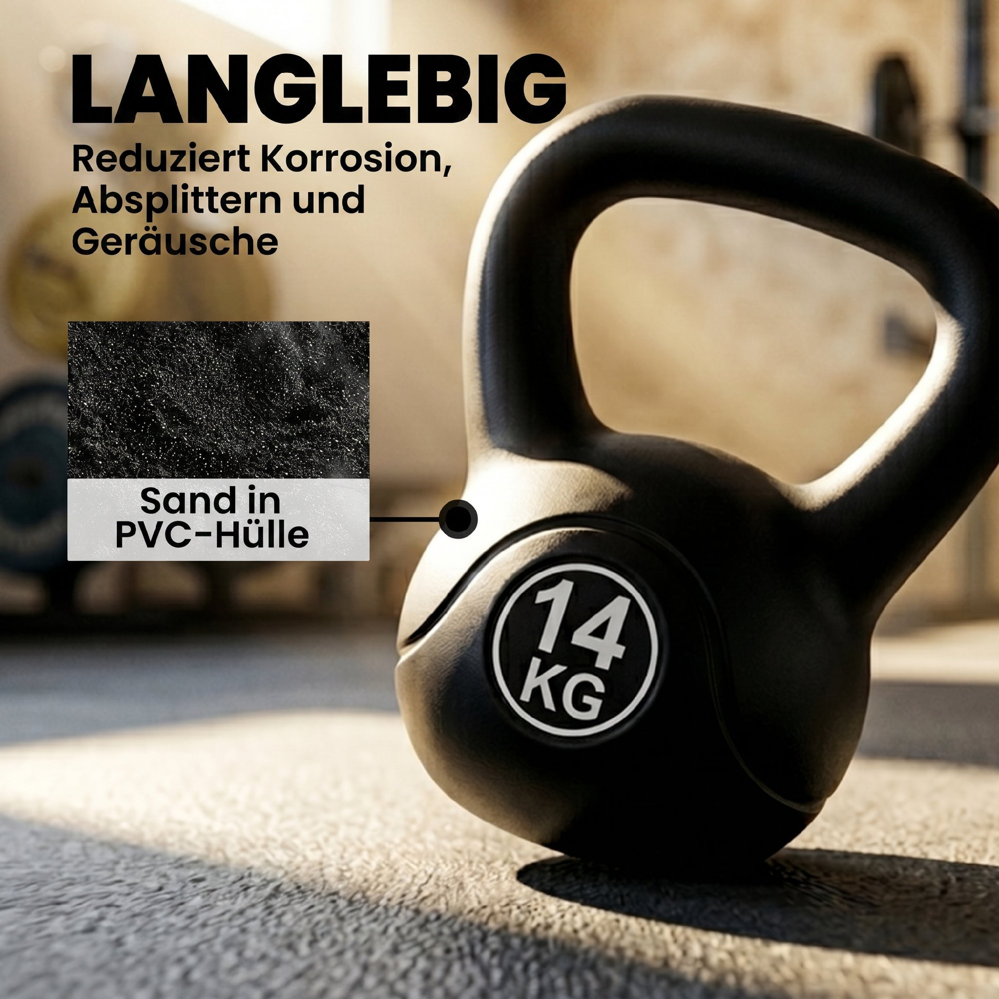 Kettlebell Kugelhantel 14 kg Gewicht-Hantel mit Sand befüllt für Anfänger Schwarz