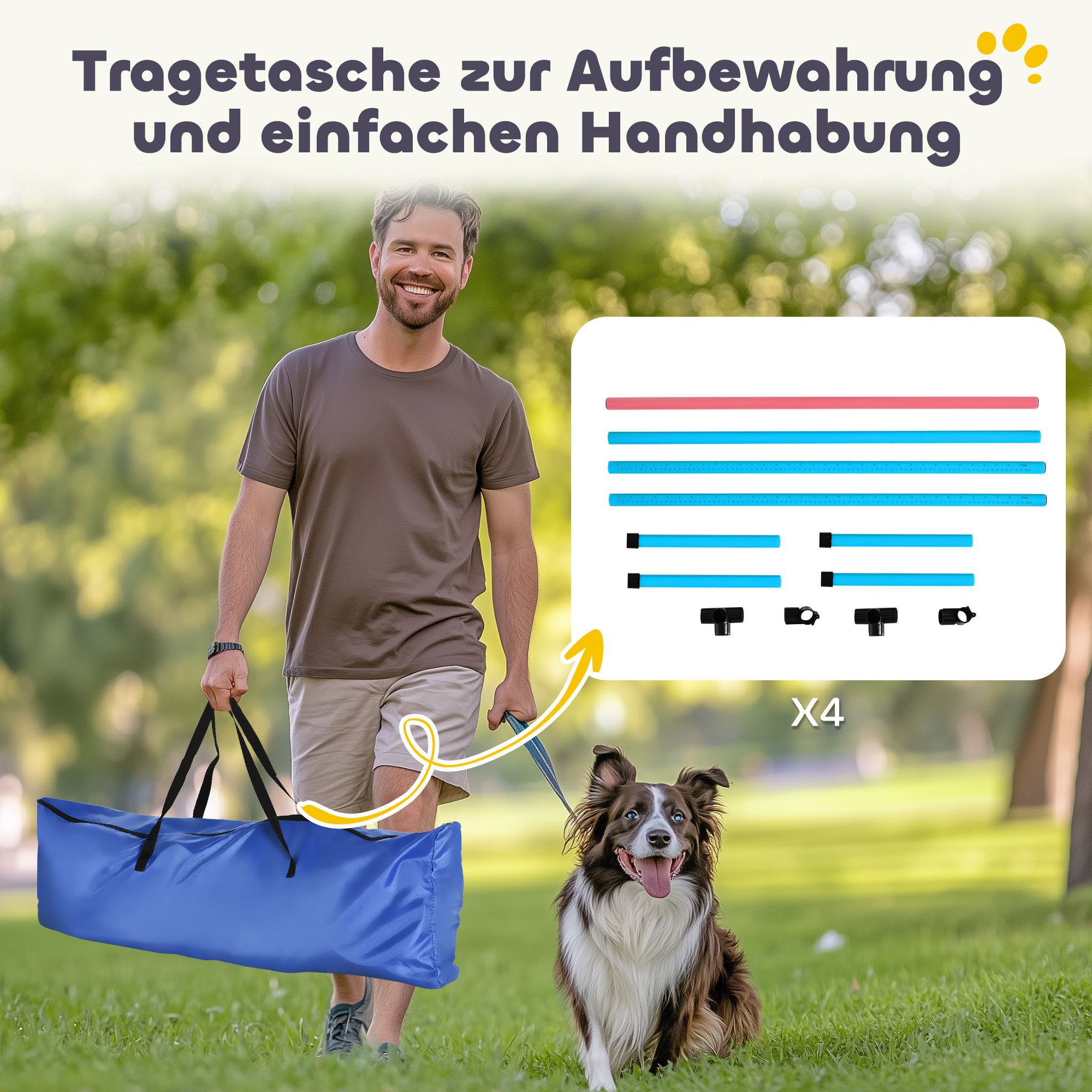 Agility Set Hunde 4-teiliges höhenverstellbar Agility-Ausrüstung mit 4 Hürden Tragetasche 99 x 65 x 94 cm Hellblau