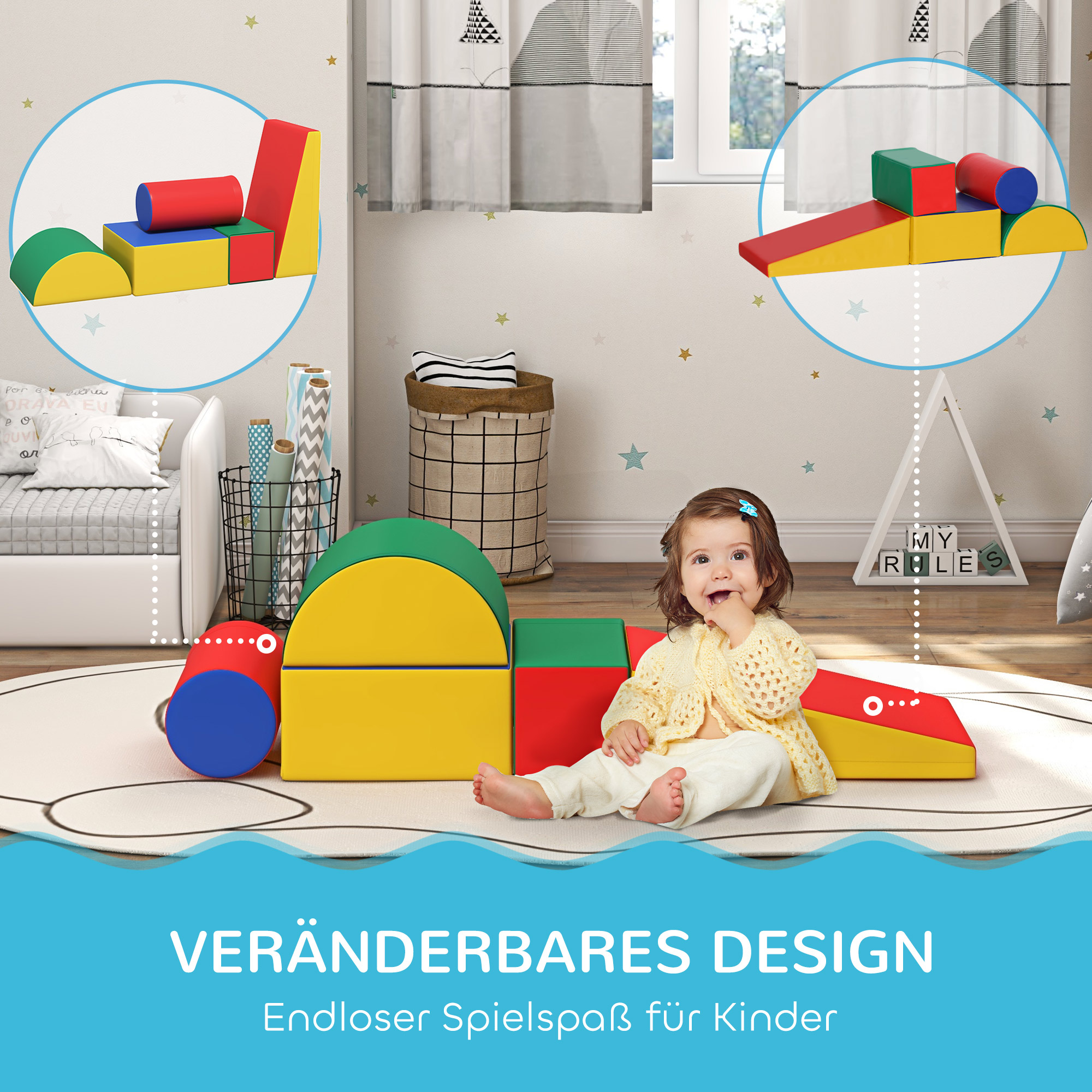 Softbausteine, Kletter- und Krabbelspielzeug, Kunstleder, EPE-Schaumstoff, Mehrfarbig, Verschiedene Formen