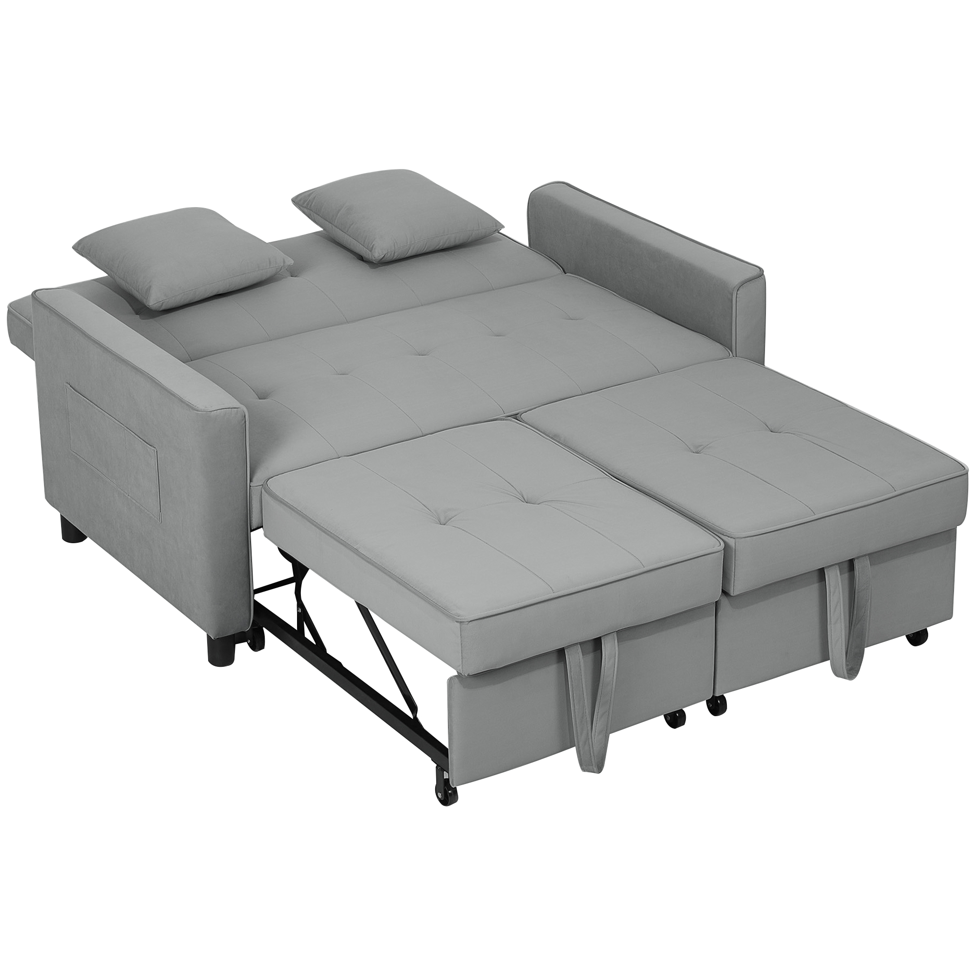 4-in-1 Sofa, verstellbare Couch, Sofabett, mit Kissen, Stoffbezug, für Wohnzimmer, Schlafzimmer, Grau