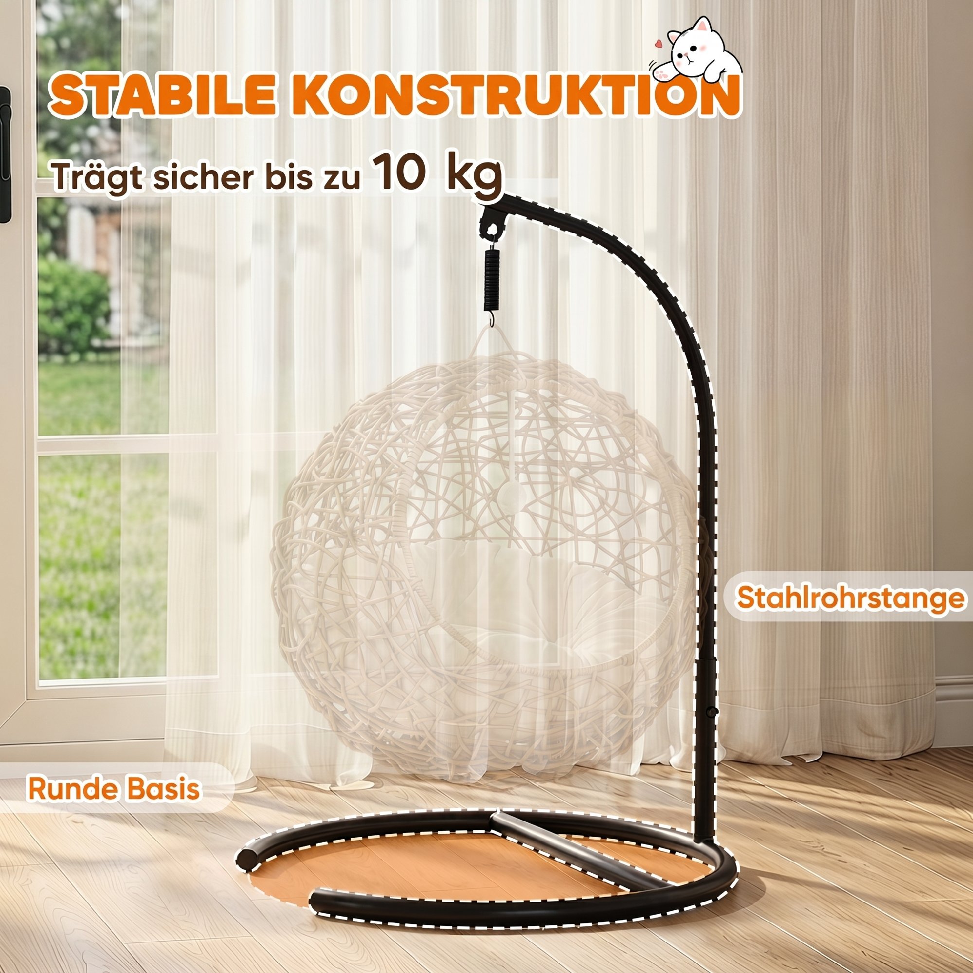 Katzenbett Rattan Katzenhöhle mit Waschbarem Kissen und Spielball, für Katzen bis 10 kg, 45 x 41 x 75 cm, Hellbraun