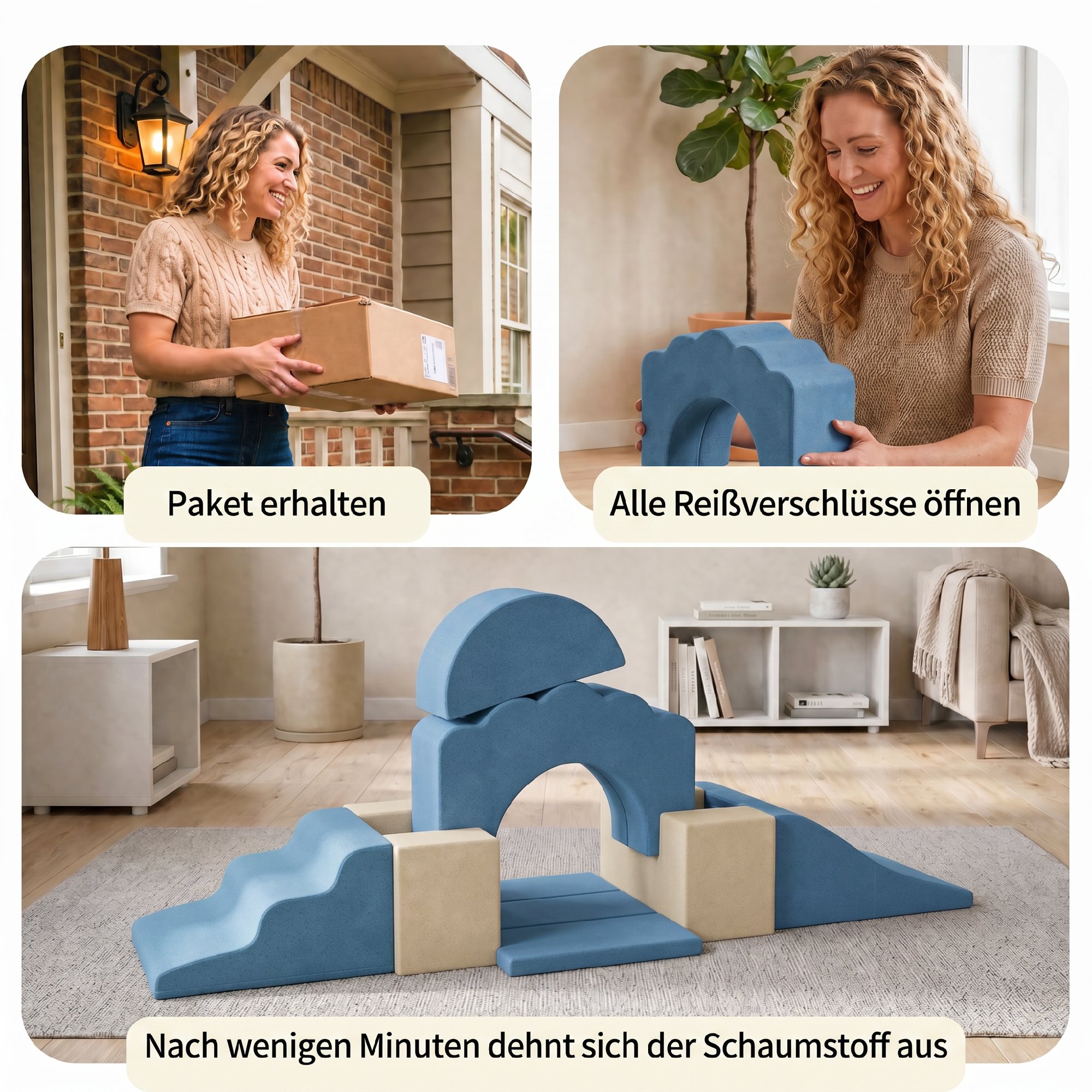 7-teilige Schaumstoff Bausteine für Kinder XXL Softbausteine mit rutschfester Unterseite für Kleinkinder, Dunkelblau