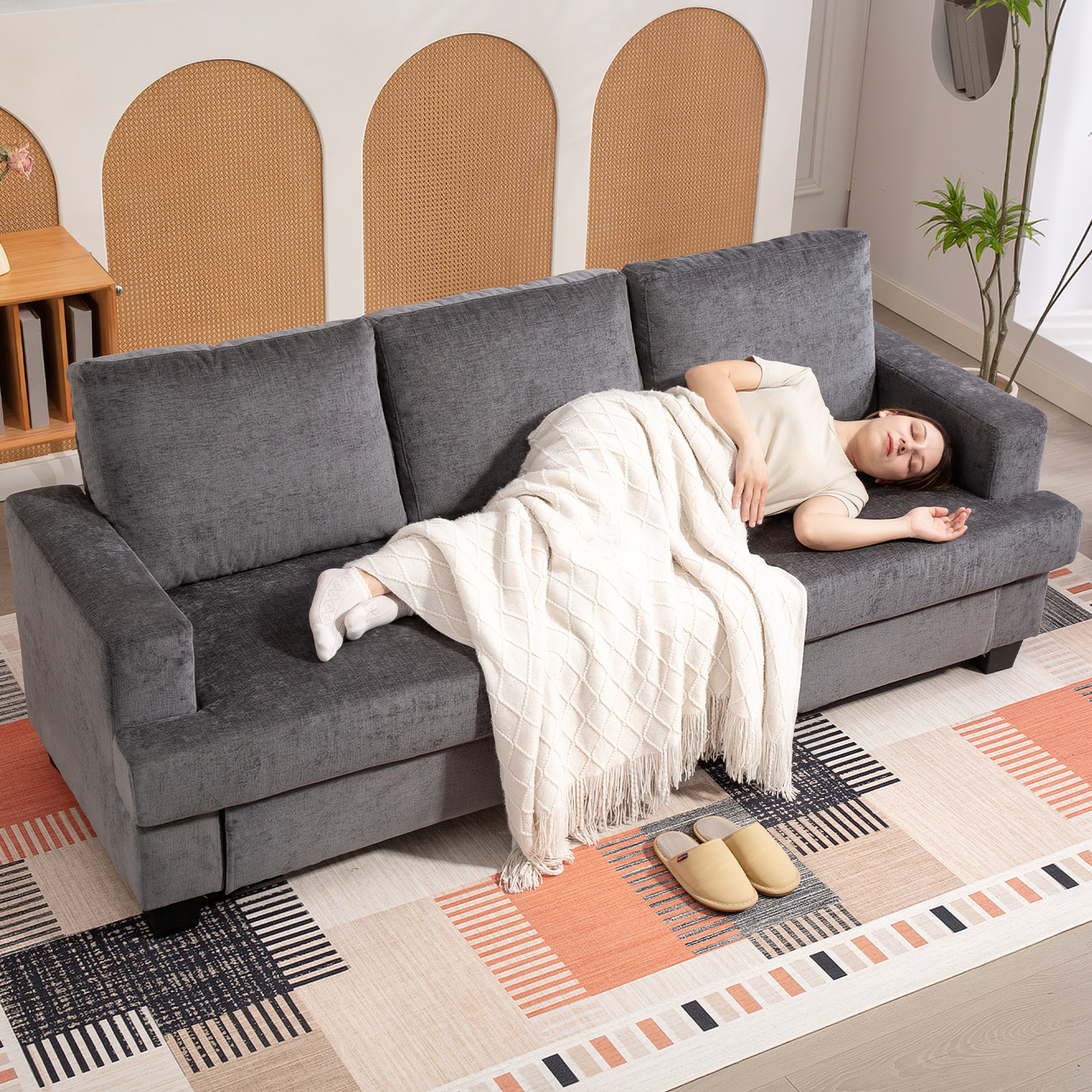 3-Sitzer-Sofa, Wohnzimmersofa für 3 Personen, Stoffbezug, Stahlrahmen, Polstersofa, Grau