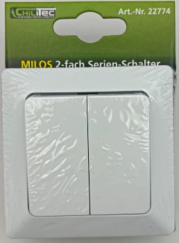 MILOS Serien-Schalter 2-fach weiß matt, 250V~/ 10A, inkl. Rahmen, UP