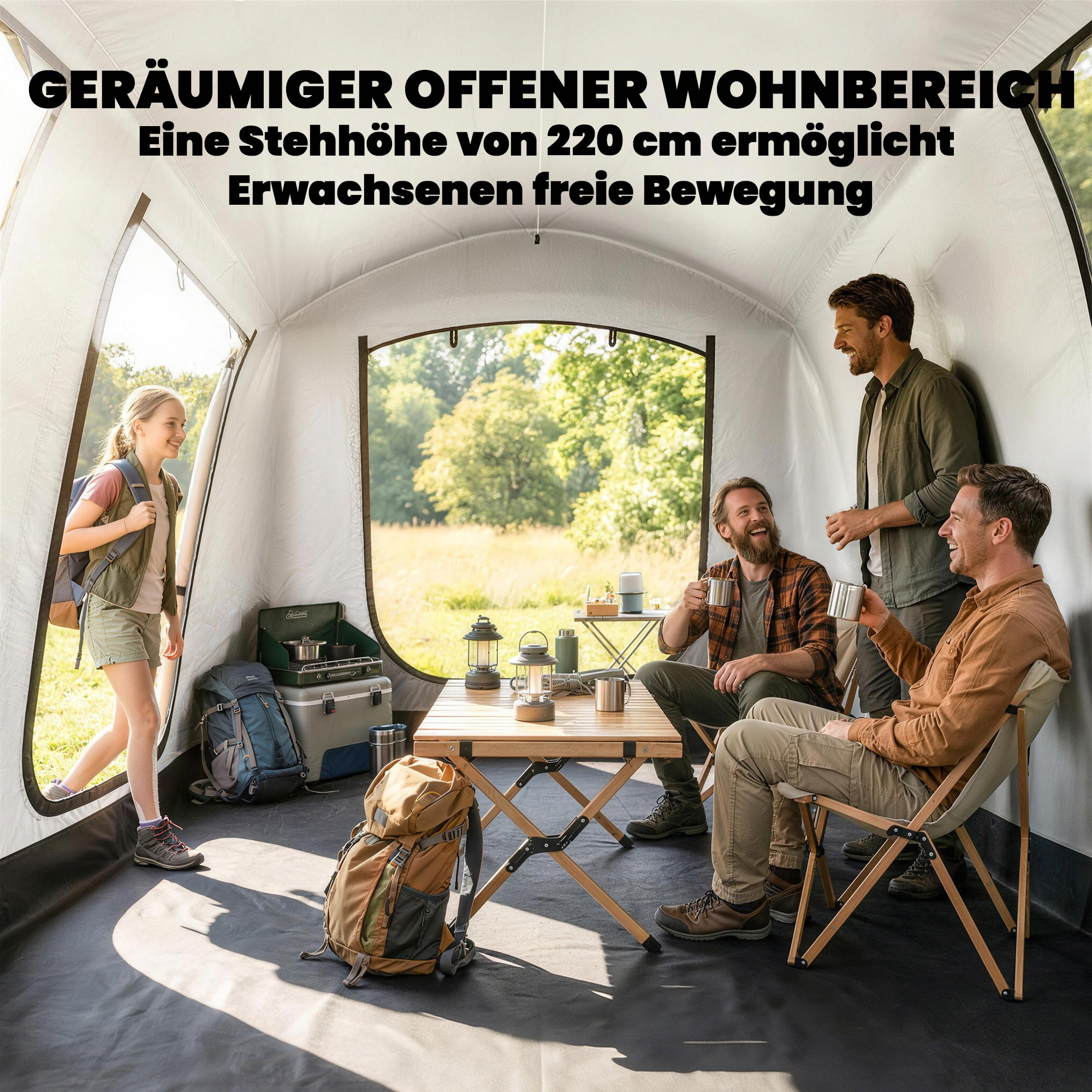 Aufblasbares Zelt 2-4 Personen Schneller Aufbau Outdoor Zelt für Camping mit Luftpumpe Mesh Fenster Heringen Vordach