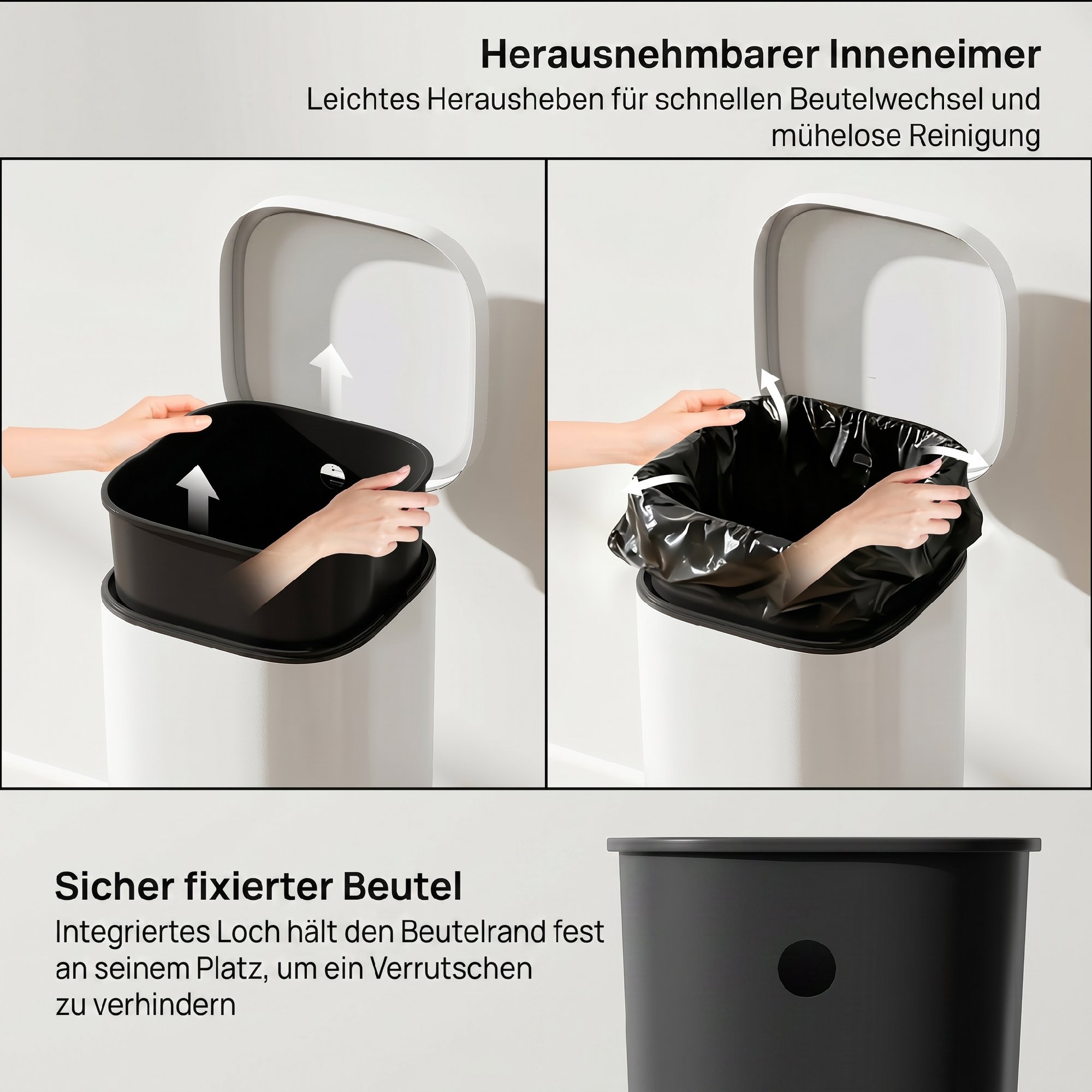 30L Küchenmülleimer Pedaleimer mit Deckel, Soft-Close- und Offenhalte-Funktion für Küche, Zuhause