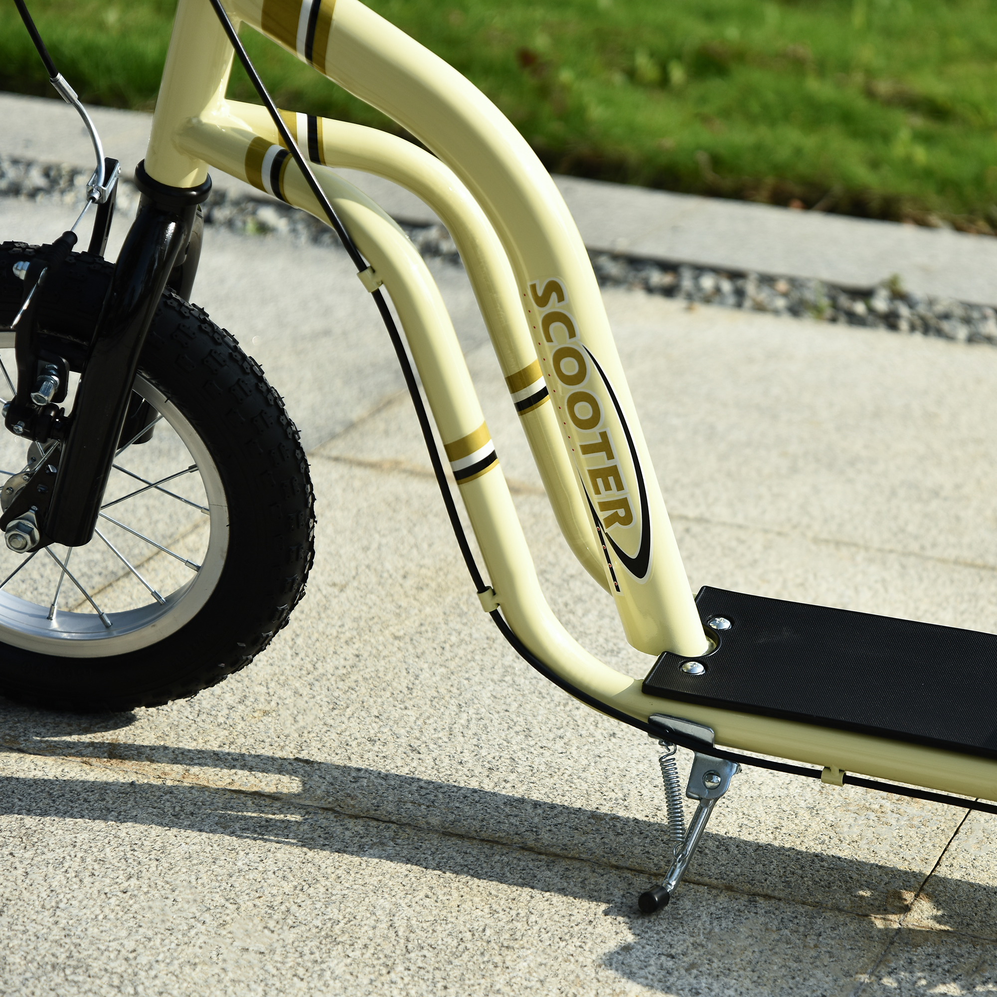 Kinderroller ab 5 Jahre Scooter Kinderscooter Tretroller Cityroller Kinder Roller Kickboard mit Luftreifen 12 Zoll Gummi Aluminium Beige 120 x 58 x 85-95 cm