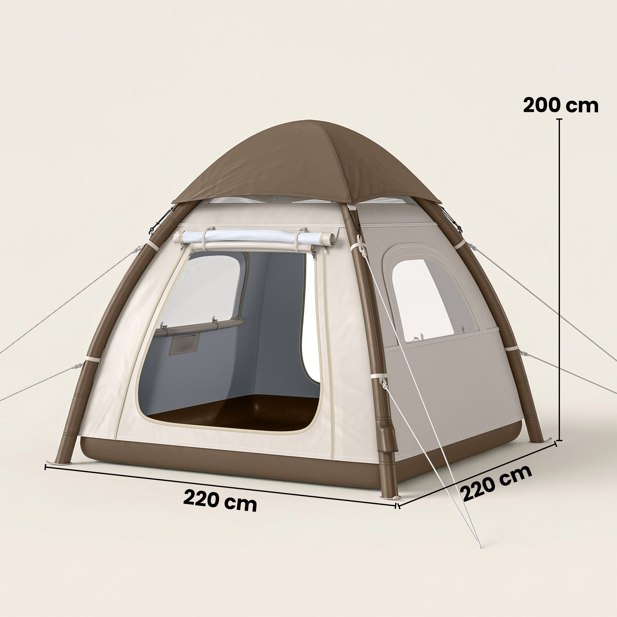 aufblasbares Zelt 3 Personen Schneller Aufbau Outdoor Camping Zelt mit Luftpumpe Meshfenster abnehmbar Dach