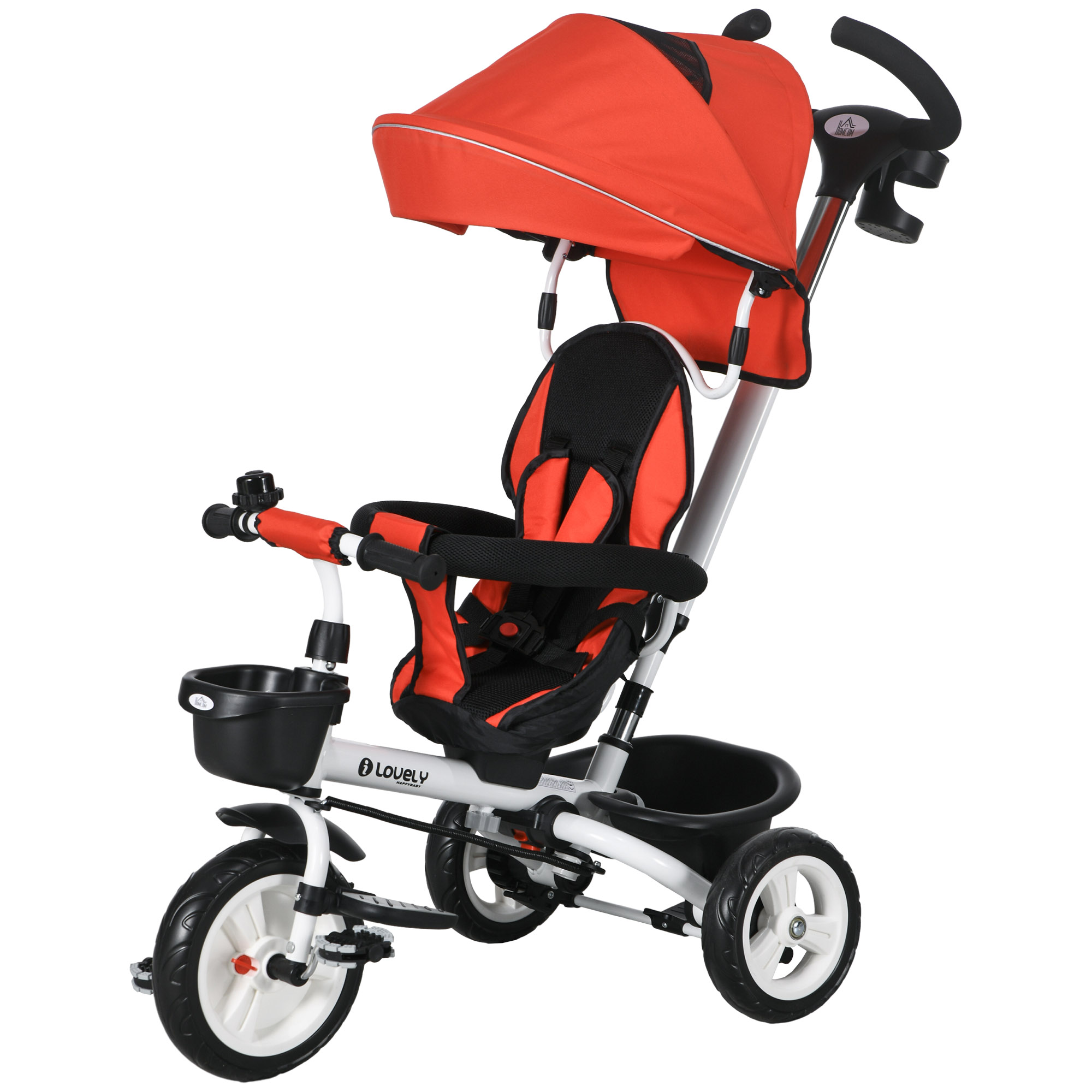 6-in-1 Kinderdreirad mit Schiebestange, Dach, Gurt, Ablagekorb, 18+ Monate, Rot 6-in-1 Kinderdreirad mit Schiebestange, Dach, Gurt, Ablagekorb, 18+ Monate, Rot