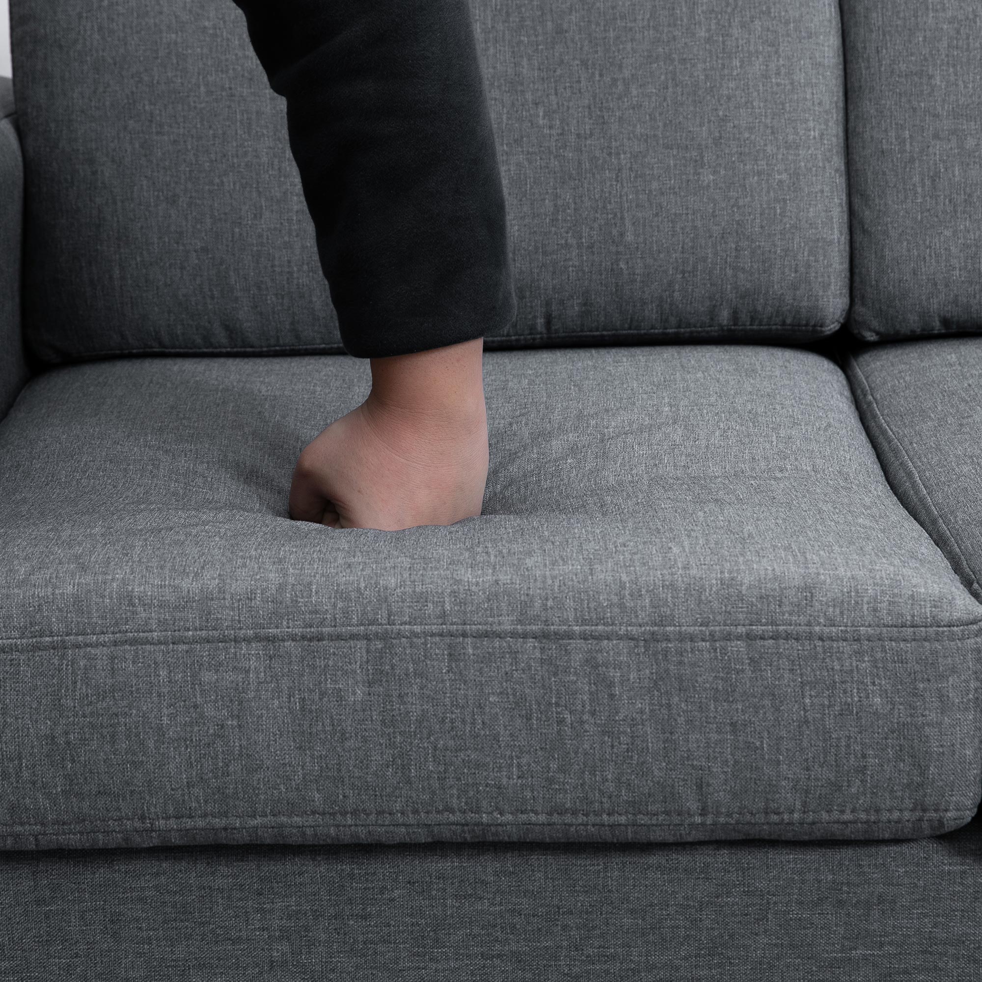 3 Sitzer Sofa Dreisitzer Stoffsofa mit Kissen Armlehne Leinenoptik für Schlafzimmer 200 x 82 x 78 cm Dunkelgrau