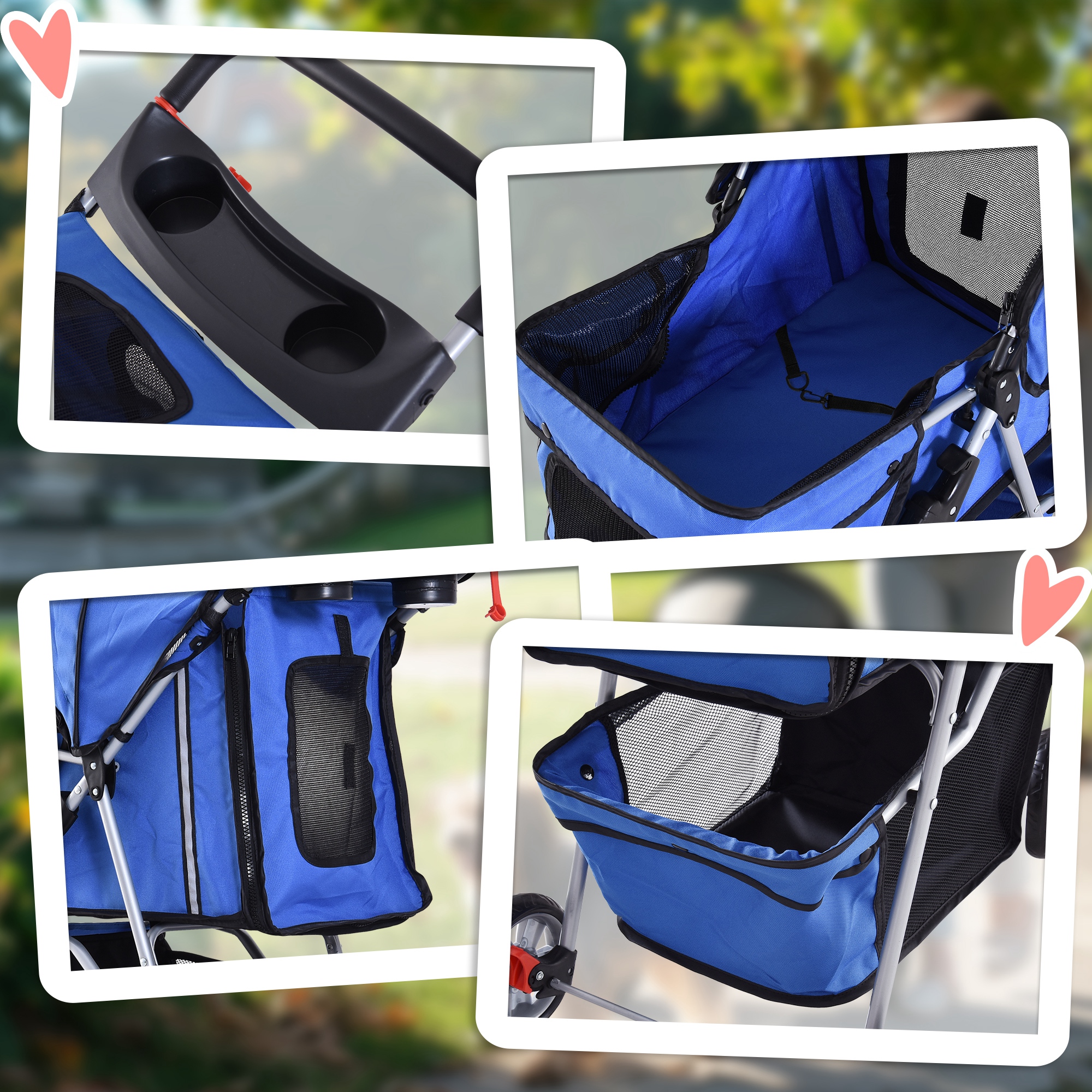 Hundewagen Hundebuggy bis 10 kg Klappbar Netzfenster Ablagekorb 2 Becherhalter Blau