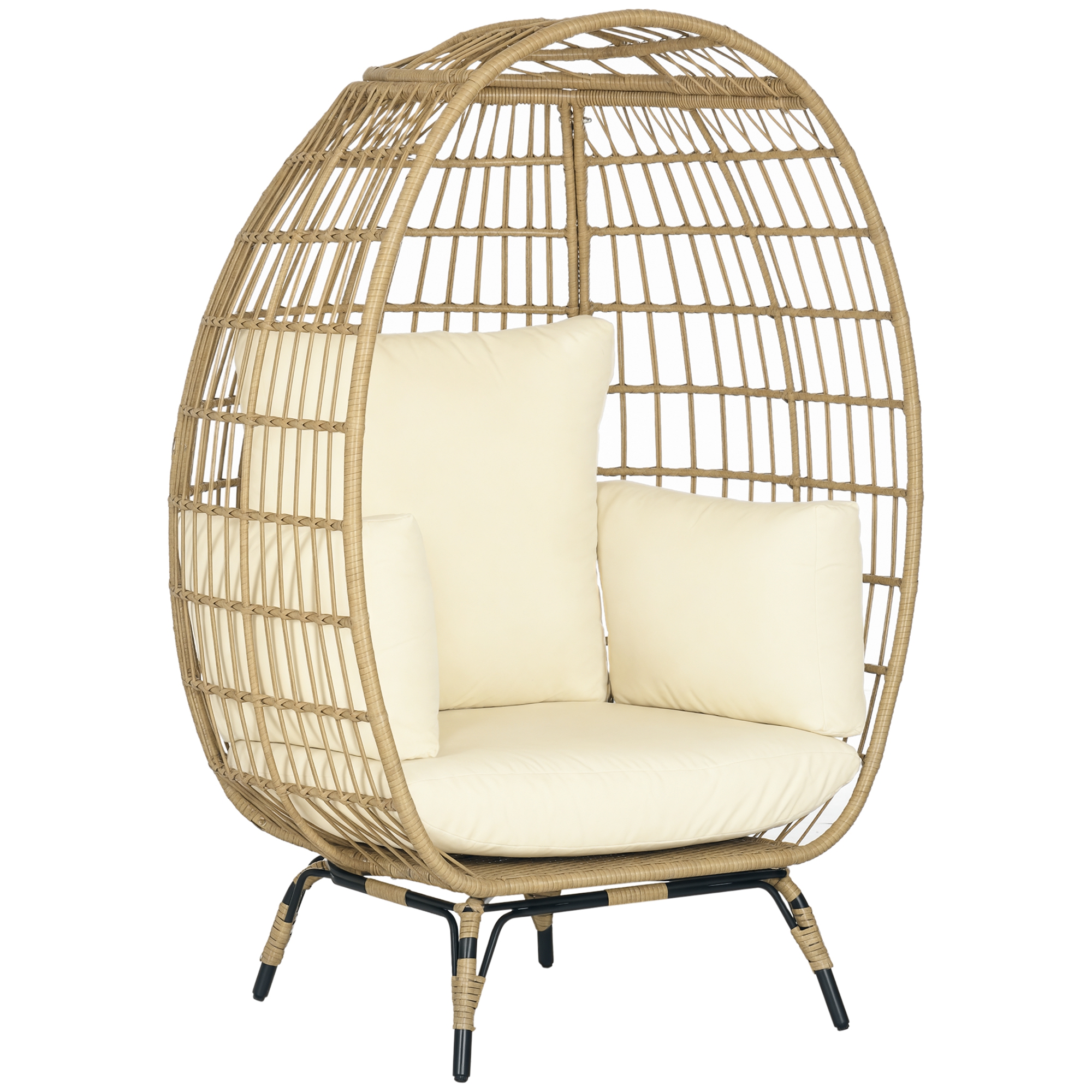 Korbstuhl in Rattanoptik, weiche Sitzkissen, Aluminiumrahmen, khaki+beige, 105 x 90 x 148 cm Korbstuhl in Rattanoptik, weiche Sitzkissen, Aluminiumrahmen, khaki+beige, 105 x 90 x 148 cm