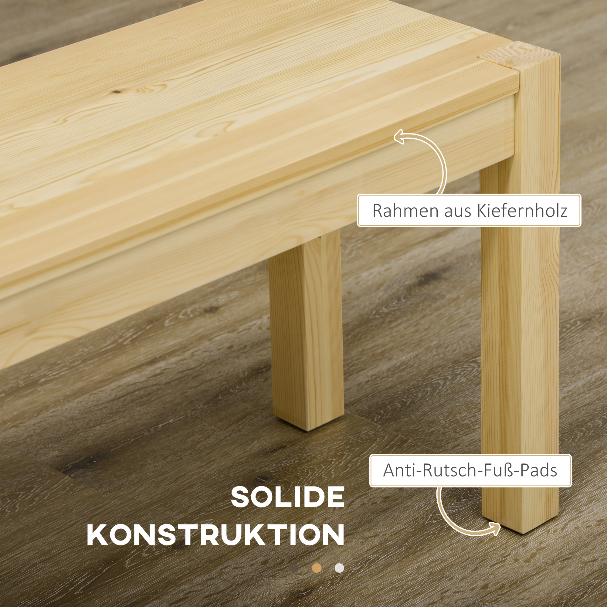 Sitzbank aus Massivholz, 3-Sitzer, Bank, Küchenbank, Kiefernholz, Natur