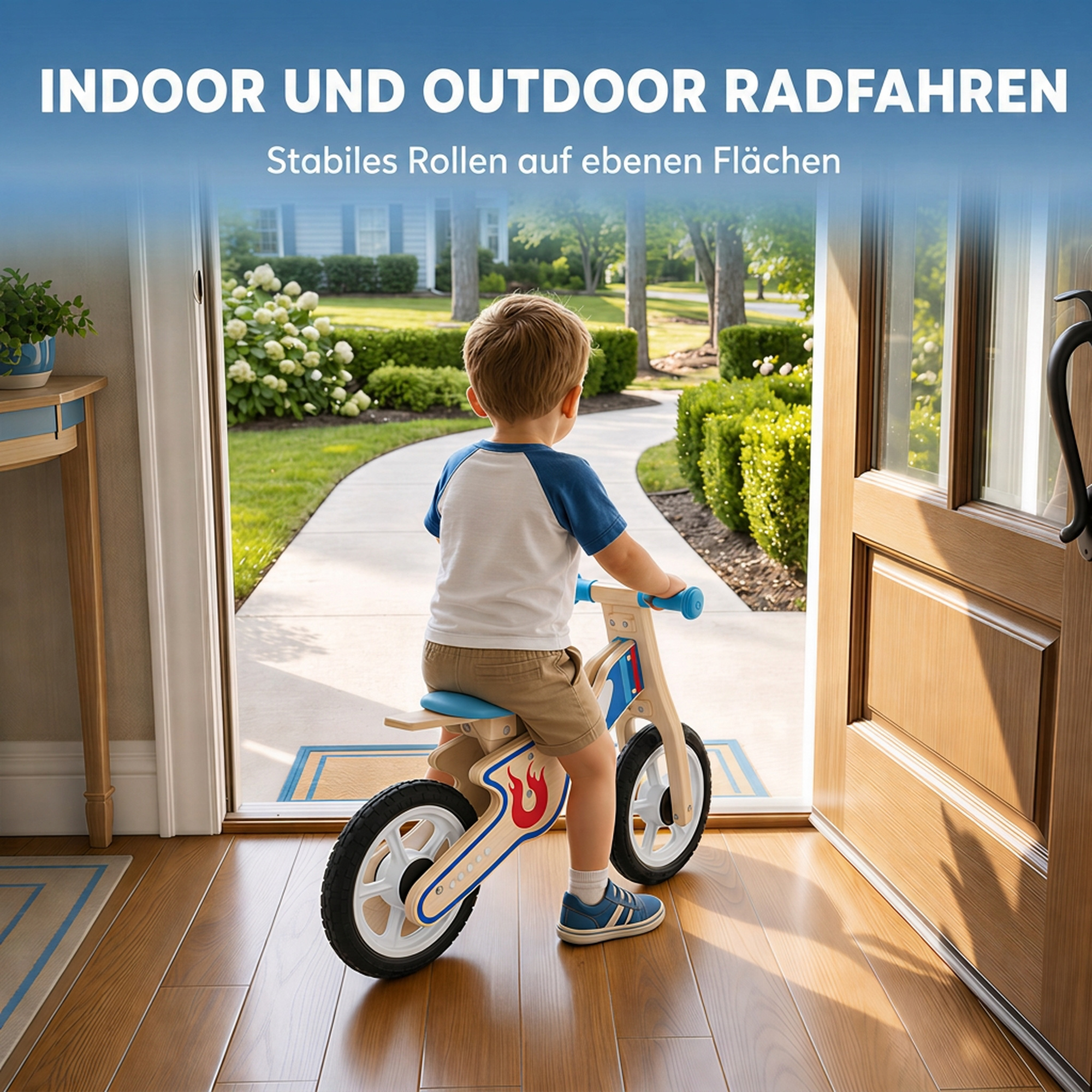 Kinder Laufrad 3-5 Jahre Baby bis 50 kg Holz Lauflernrad mit EVA-Rädern Höhenverstellbarer Sitz Naturholz