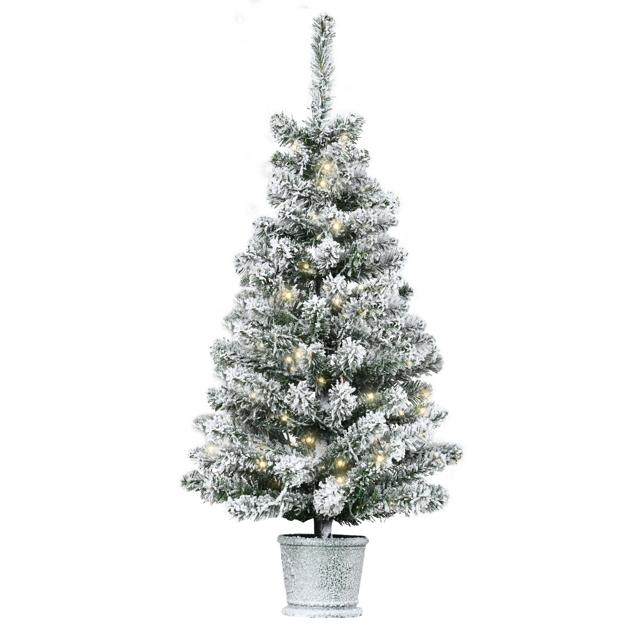 Mini-Weihnachtsbaum Ø40x90 cm, Kunstschnee, 60 LEDs, feuerfest, Kunststoff, Grün/Weiß