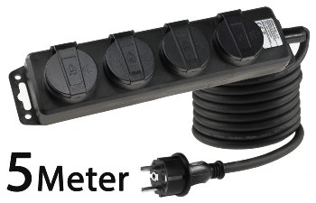 Gartensteckdosenleiste für Außen, 4-fach, IP44, H07RN-F 3G1,5mm², Zuleitung 5m