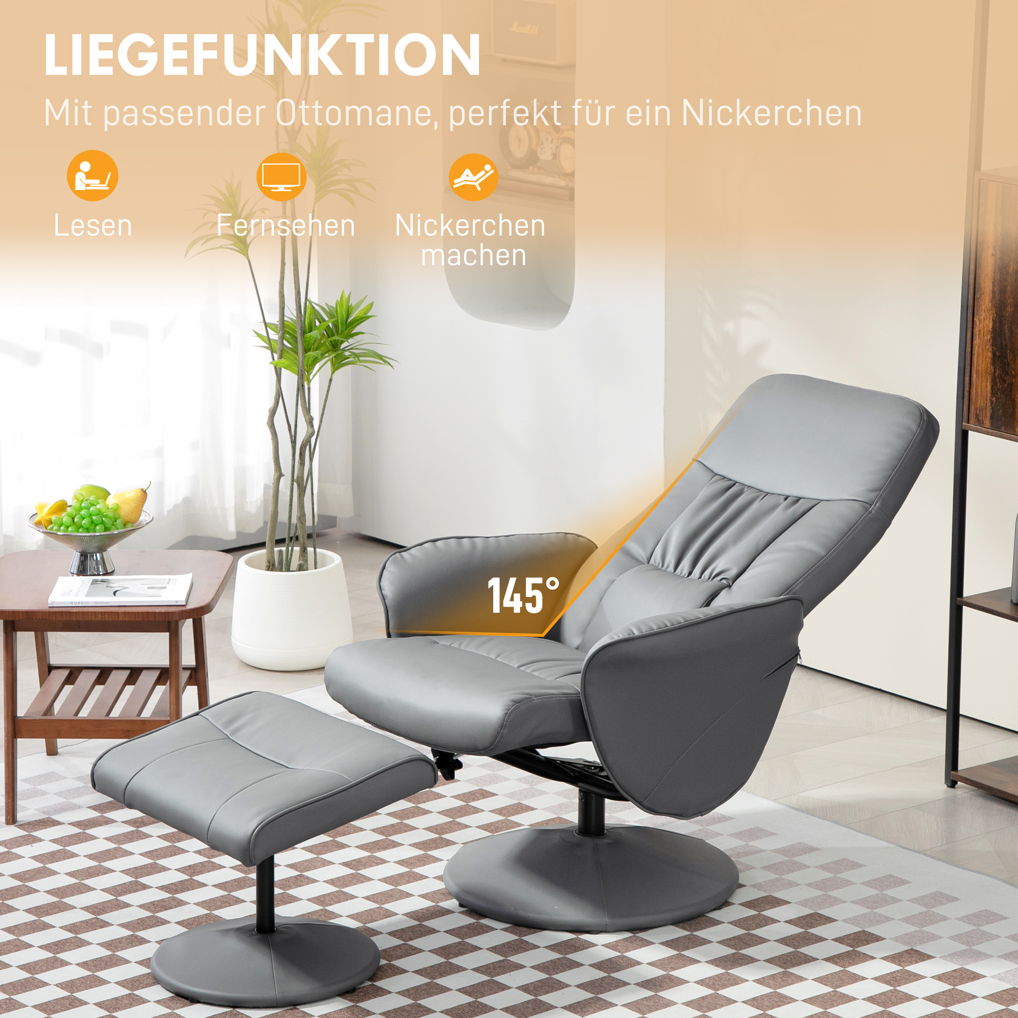2-teiliges Sessel-Set Sessel mit Fußhocker Relaxsessel mit Fußhocker, höhenverstellbar, neigbare Rückenlehne, Hellgrau