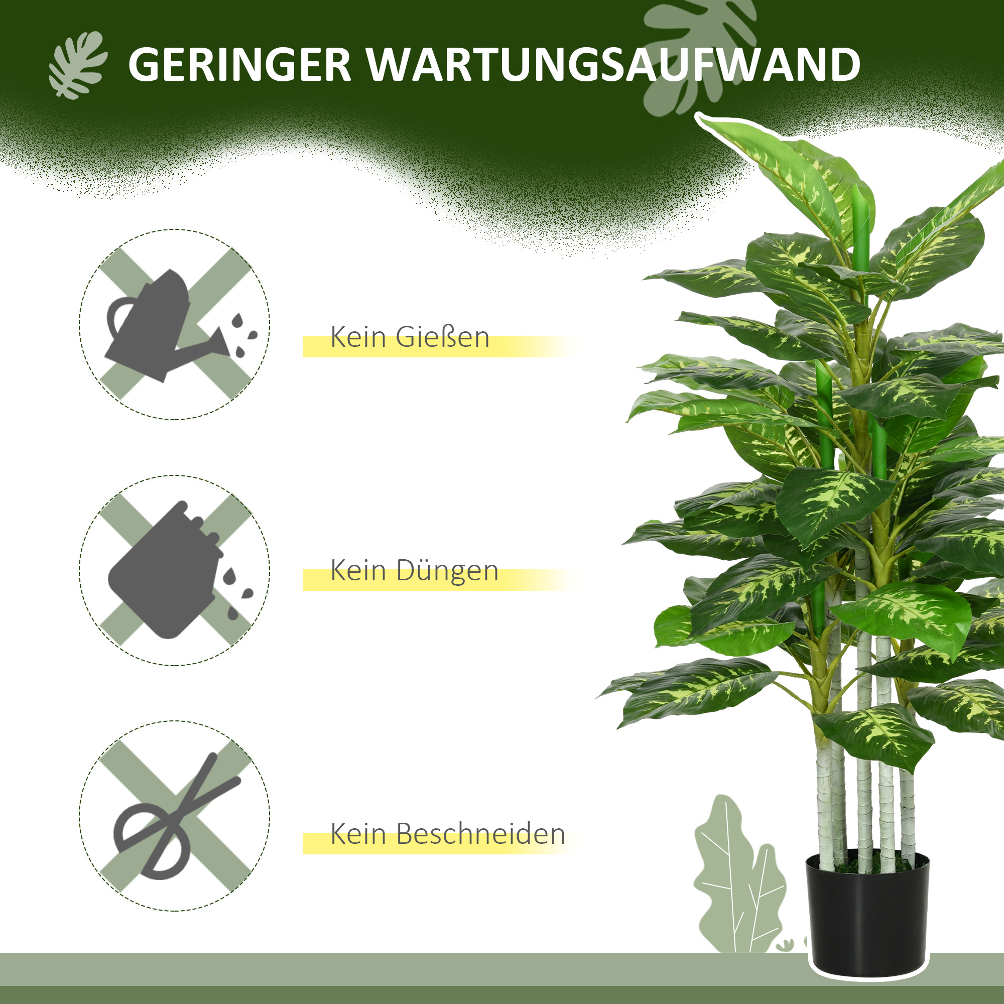 Kunstpflanze, Kunststoff-Pflanze, Zementtopf, Indoor und Outdoor, 120 cm, Grün